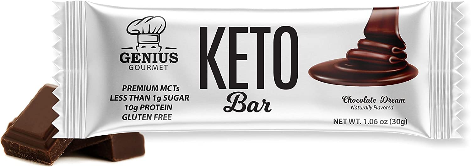 Genius Gourmet Gluten Free Keto Protein Bar - Chocolate Dream Flavor, 10 Count | Low Carb, Low Sugar, High Protein Snack with Premium MCTs | Perfect for Keto Diet, Weight Loss & On-the-Go Energy Boost
