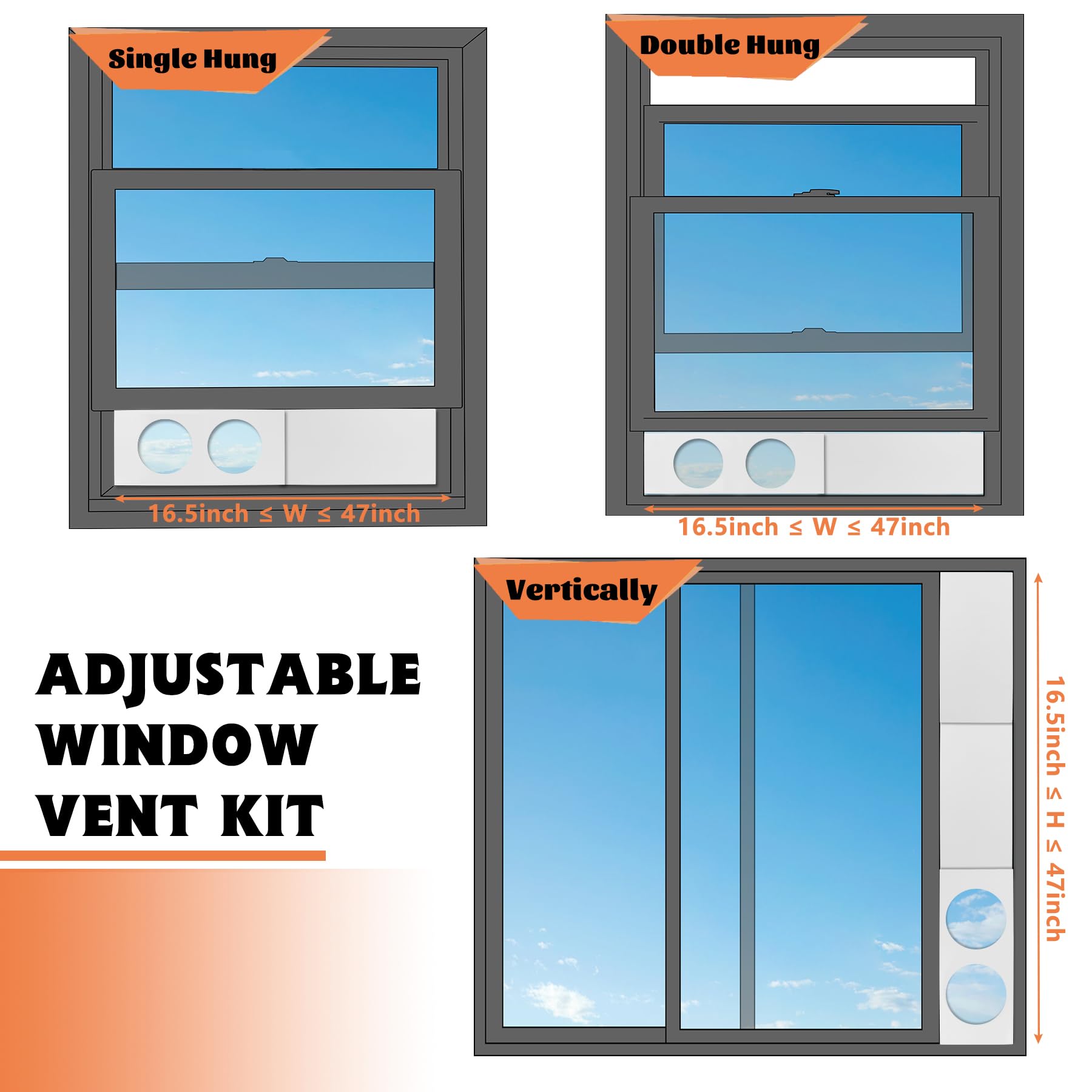 GCGOODS Portable AC Window Kit - Universal Dual Hose Air Conditioner Seal Plate for 5