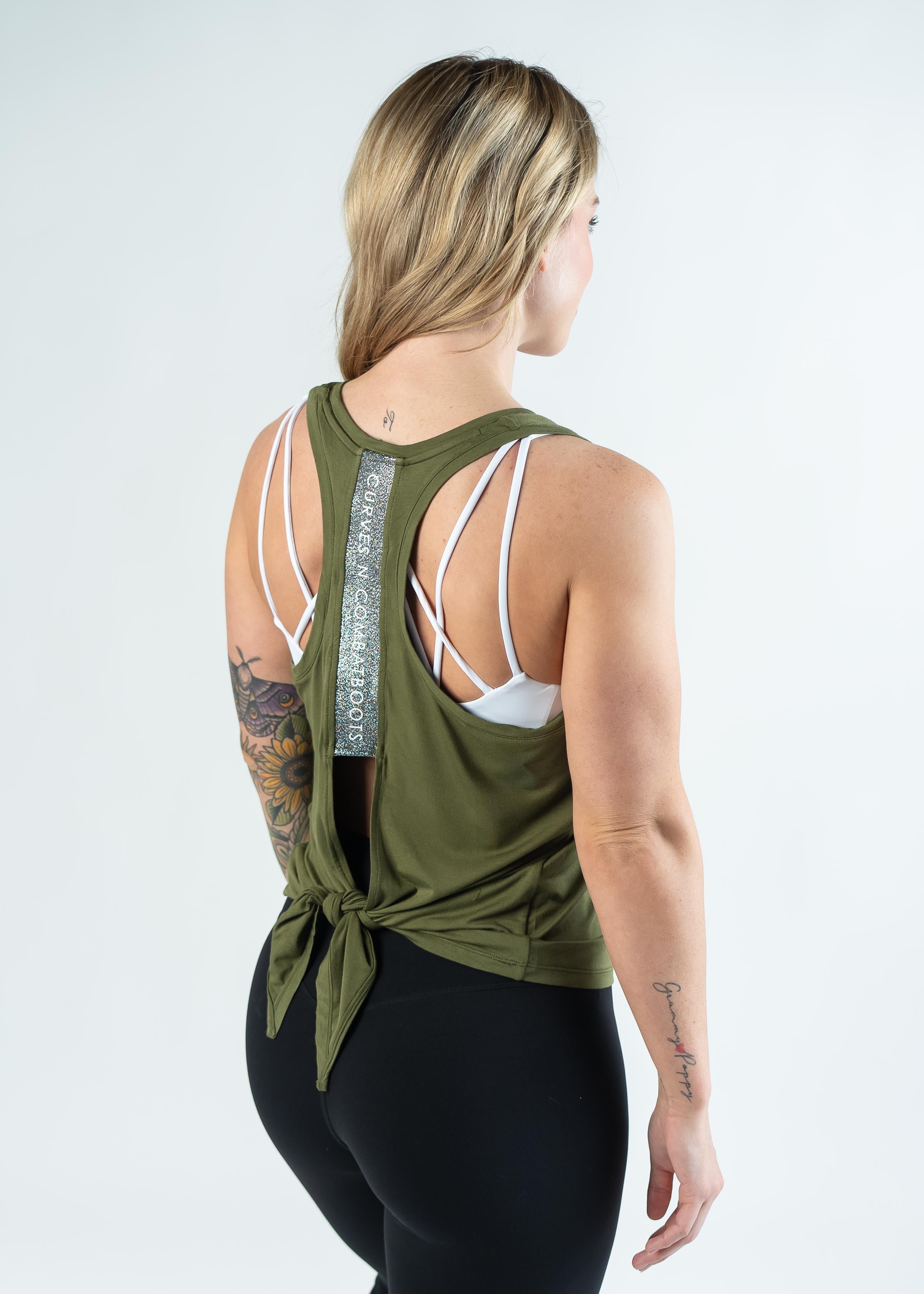 Military Green Tie Back Tank Top for Women - Casual Summer Tops & Workout Shirts - Perfect for Yoga, Gym, and Beach Wear