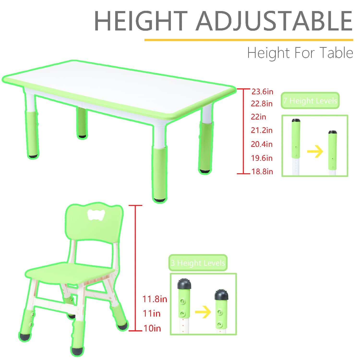 Adjustable Kids Table and Chair Set for Ages 2-12 - 6-Piece Preschool Furniture with Drawing Surface - Perfect for Classrooms, Daycares & Home Learning Spaces