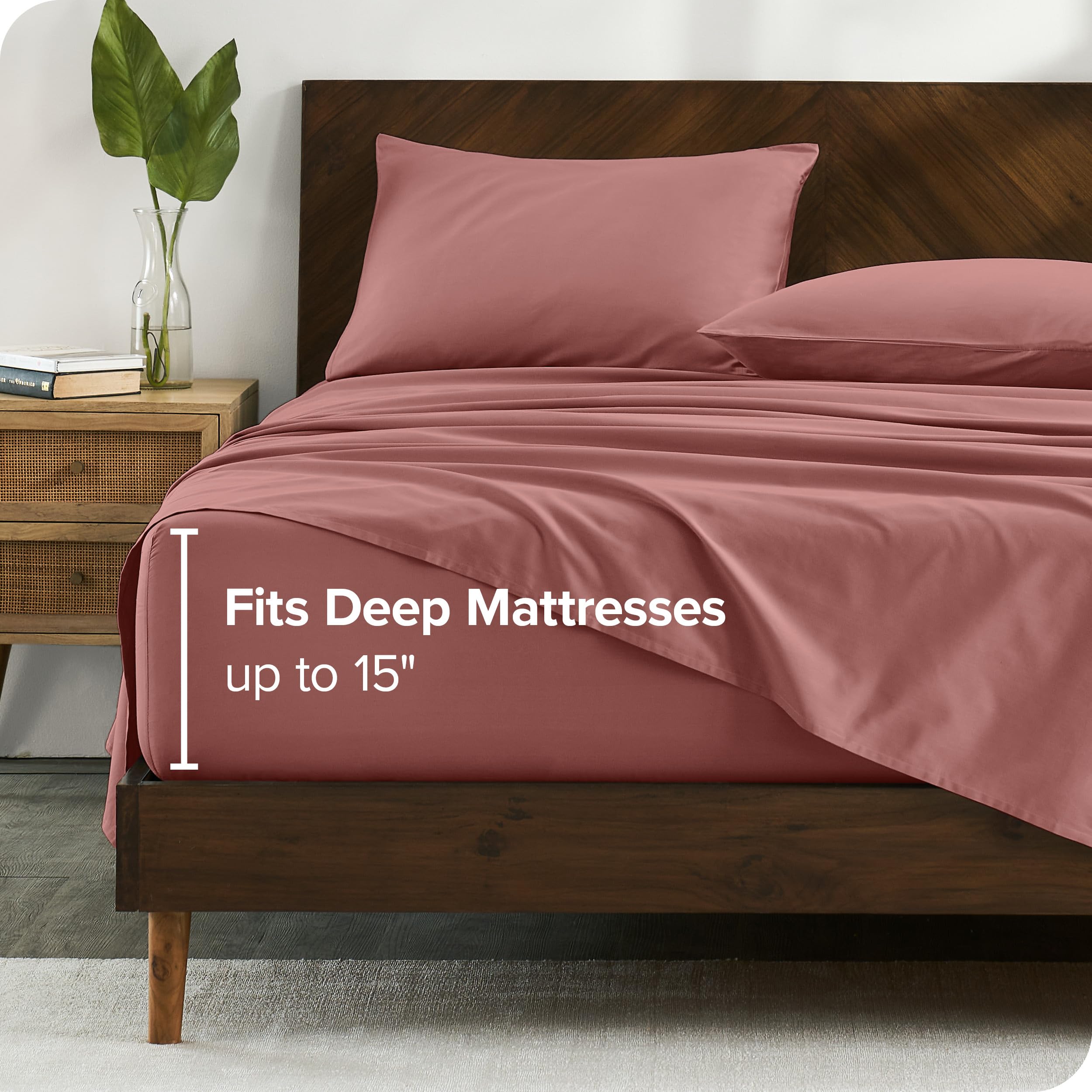 Bare Home 100% Organic Cotton Queen Sheet Set - 300 Thread Count Percale Weave - Lightweight & Breathable Bedding - Includes Fitted Sheet, Flat Sheet & Pillowcases - Perfect for Hot Sleepers & Allergy Sufferers (Queen, Dusty Rose)
