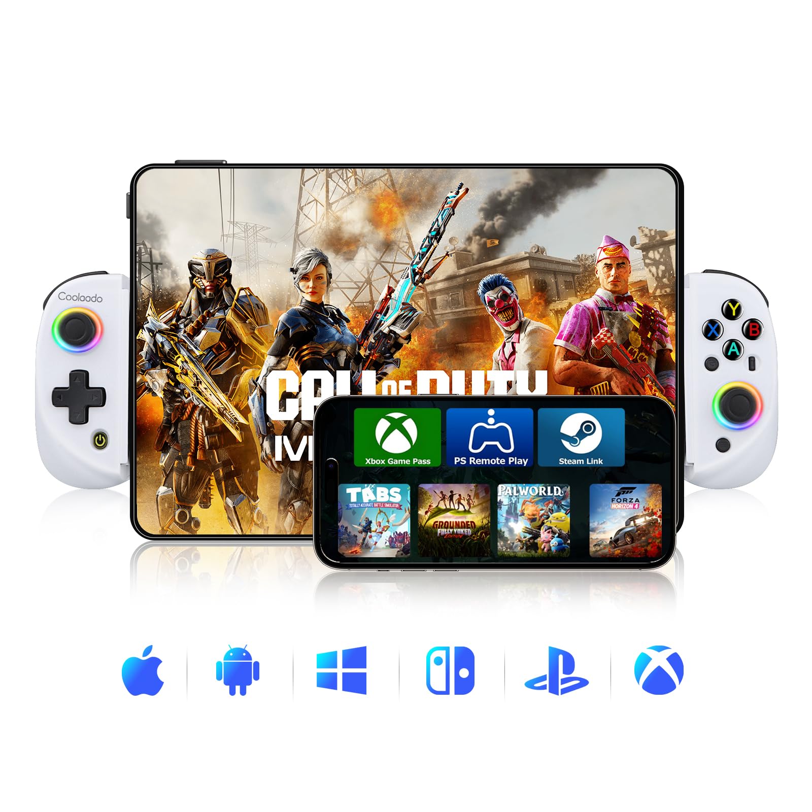 Wireless Bluetooth Mobile Gaming Controller for iOS & Android - Universal Gamepad with Adjustable Clip for iPhone, iPad, Samsung - Compatible with Xbox, PS3/4, Switch, PC (White) - Perfect for Cloud Gaming, Mobile Esports & Console Gaming on the Go