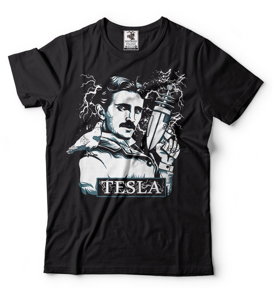 Nikola Tesla T-Shirt with Electrical Gun Design - Funny Science Men's Tee - Perfect for Science Lovers, Comic Con & Geek Gift Ideas