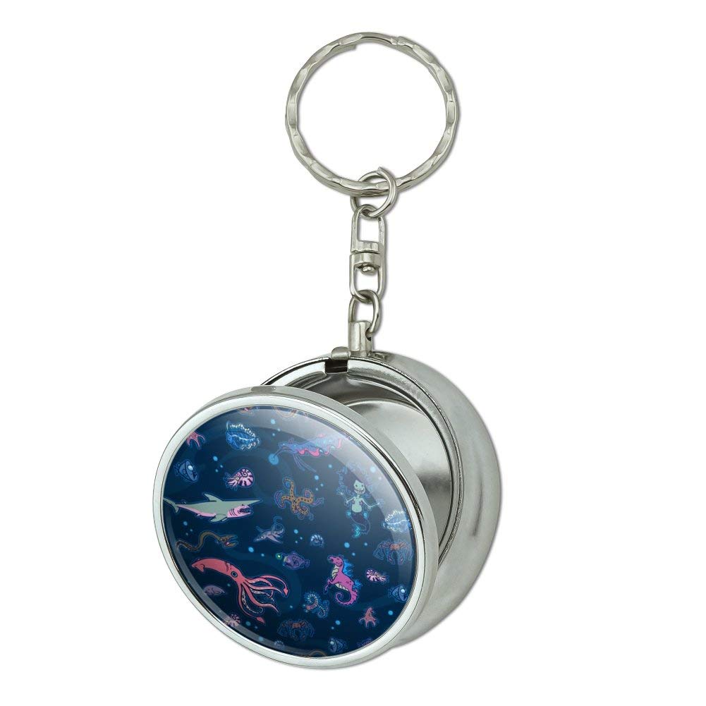 Creepy Deep Sea Creatures Portable Ashtray Keychain - Mermaid, Squid & Shark Design Travel Purse with Cigarette Holder | Perfect for Beach Trips, Camping & Outdoor Smoking