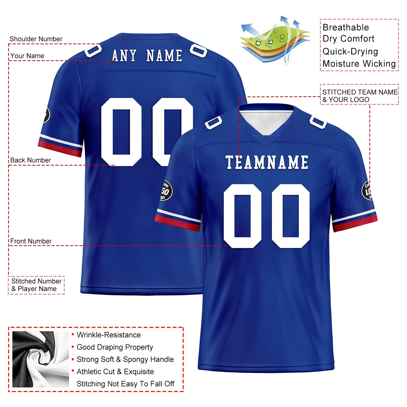 Custom Buffalo Football Jersey & Firesoul Sports Shoes Combo - Personalized Blue White Red Team Uniform & Athletic Sneakers Set for Football Fans, Players, and Sports Enthusiasts - Perfect for Game Day, Training, and Fan Gear
