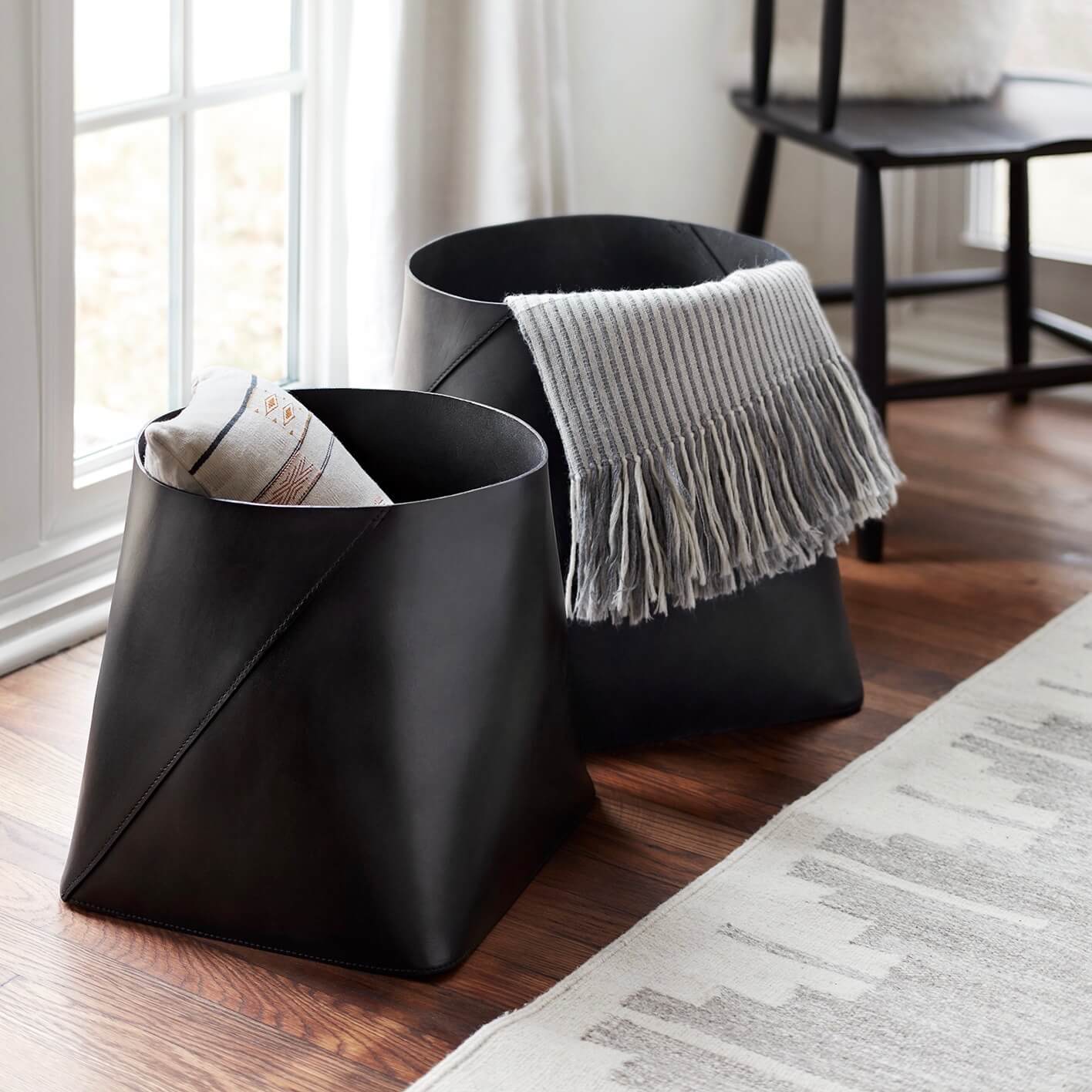 Azad Tall Leather Storage Bins - Premium Organizer for Closet, Office & Home Decor - Perfect for Shoes, Toys & Blanket Storage
