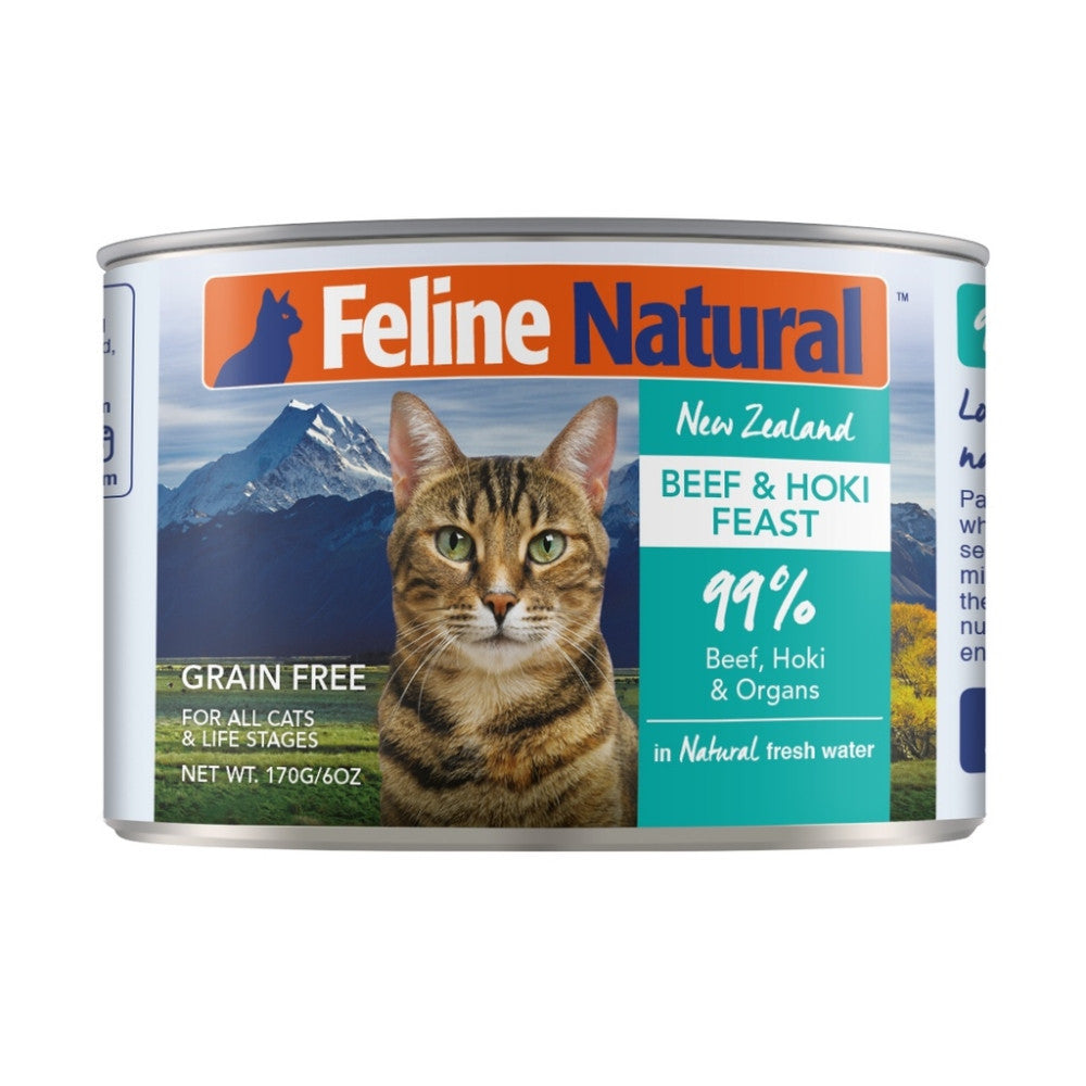 Feline Natural Grain-Free Canned Cat Food - 170g Beef, Chicken, Lamb, Hoki & Venison Variety Pack (12 Cans) | High-Protein Wet Food for Adult Cats | Perfect for Picky Eaters & Weight Management