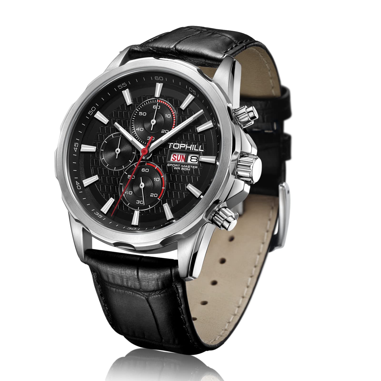 Tophill Men's Chronograph Watch - Japanese Quartz, Leather Strap & Luminous Hands for Outdoor & Business