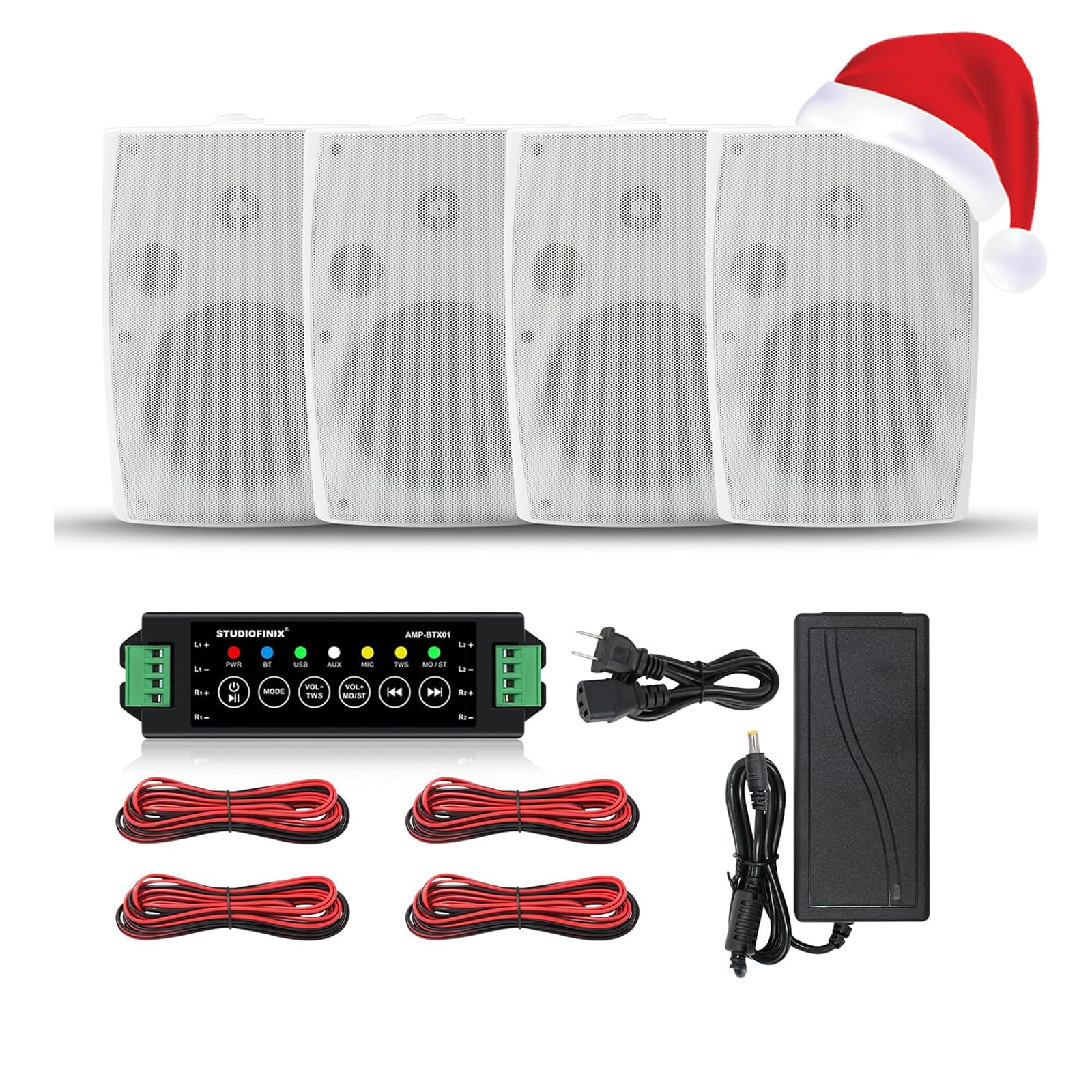 6.5 Inch 800W Outdoor Bluetooth Speakers - Waterproof Wireless/Wired Wall Mount Speakers with Multifunctional Amplifier - Perfect for Patio, Garage, Deck, Pool Party & Backyard (2 Pair, White)