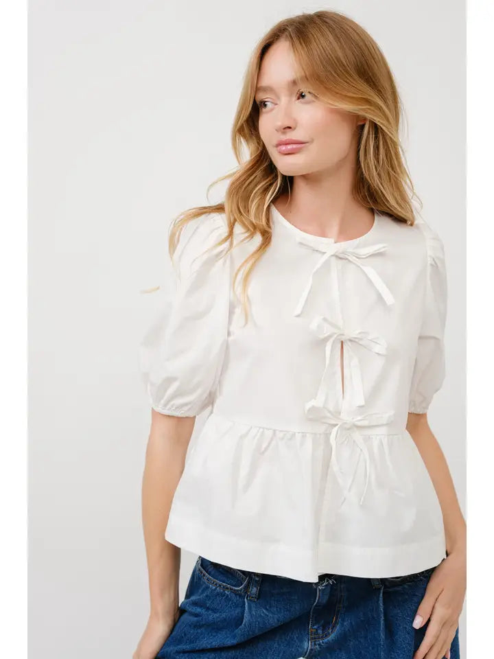 Stylish Bow Tie Peplum Top for Women - Trendy Blouse Sale $25.60 - Perfect for Office Wear, Date Nights & Special Occasions