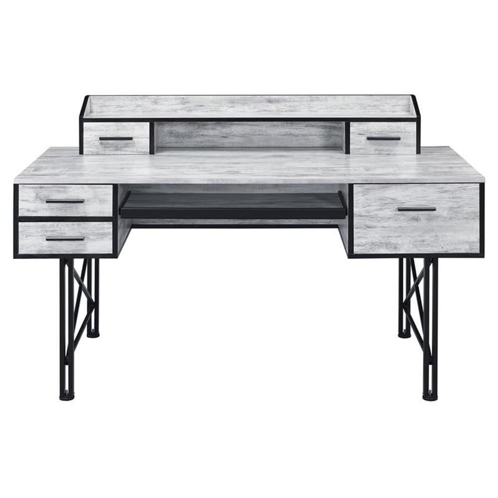 Acme Safea Wooden Computer Desk with Storage - Antique White & Black Finish | Home Office, Study, Gaming & Workspace Solution