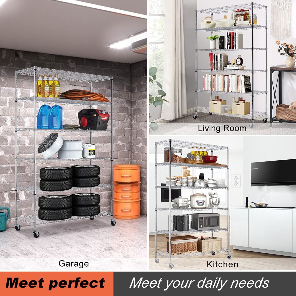 Heavy Duty 6-Tier Adjustable Metal Shelving Unit with Wheels - 2100LBS Capacity, NSF Certified for Kitchen & Garage - 82