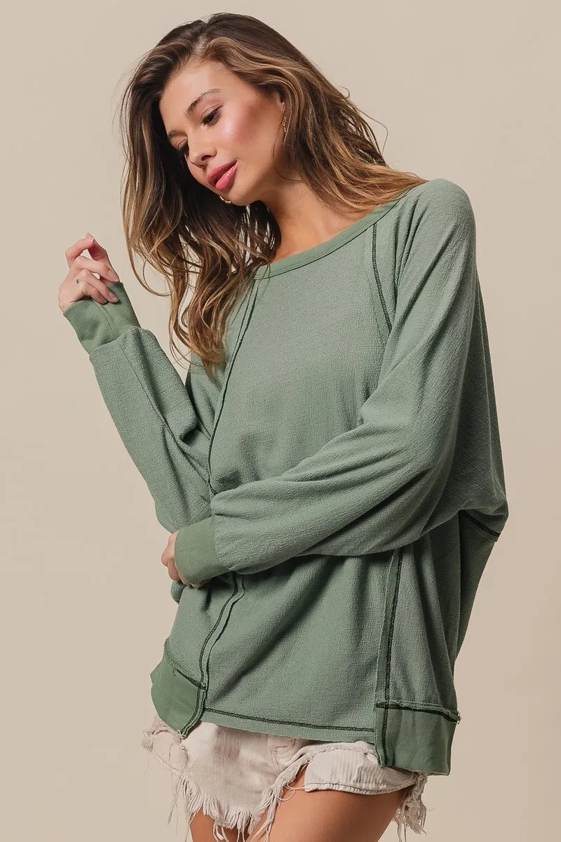 BiBi Cross Hatch Knit Women's Casual Top with Asymmetrical Hem - Perfect for Date Night, Office Wear & Weekend Outfits