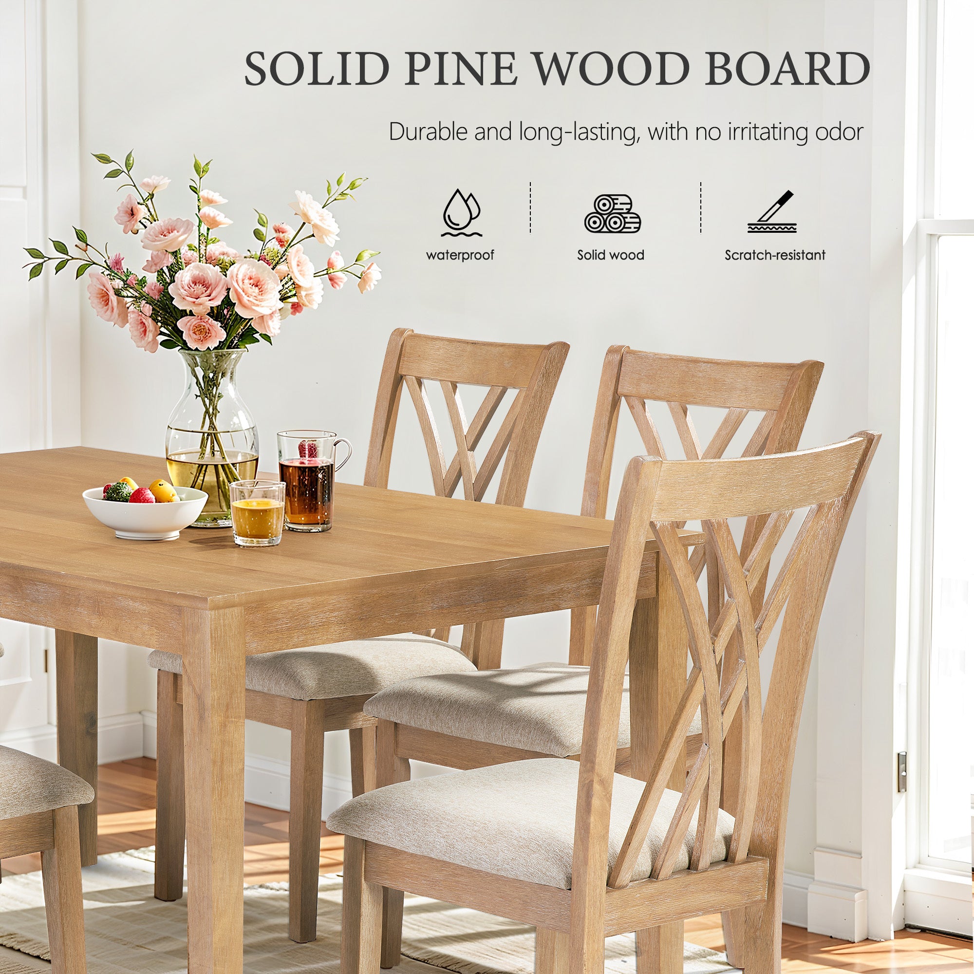 Modern 6-Piece Dining Table Set with Anti-Slip Chairs - 60