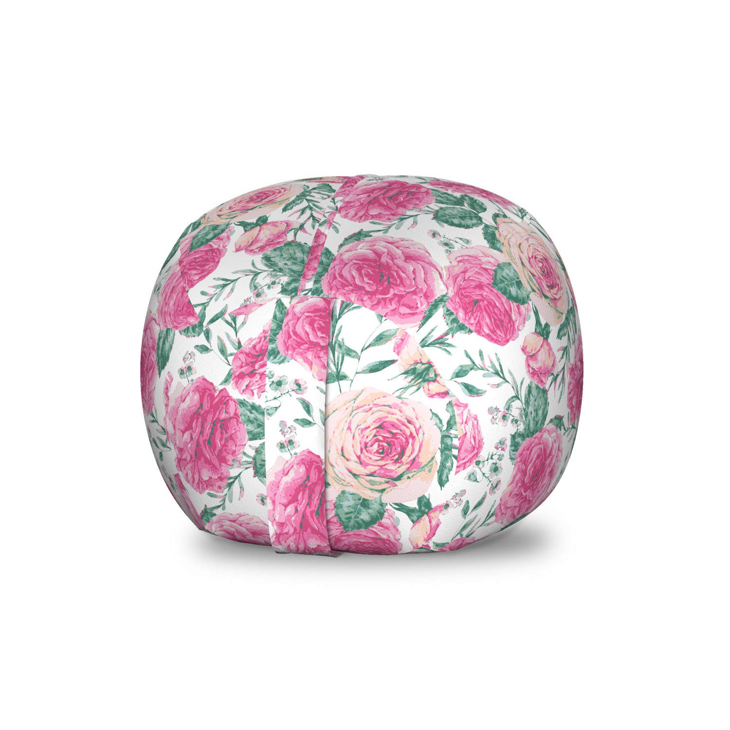 Ambesonne Vintage Rose Storage Toy Bag Chair - Watercolor Floral Leaves Print, Washable Stuffed Animal Organizer, Small Multicolor | Kids Room Decor, Nursery Storage, Playroom Organization