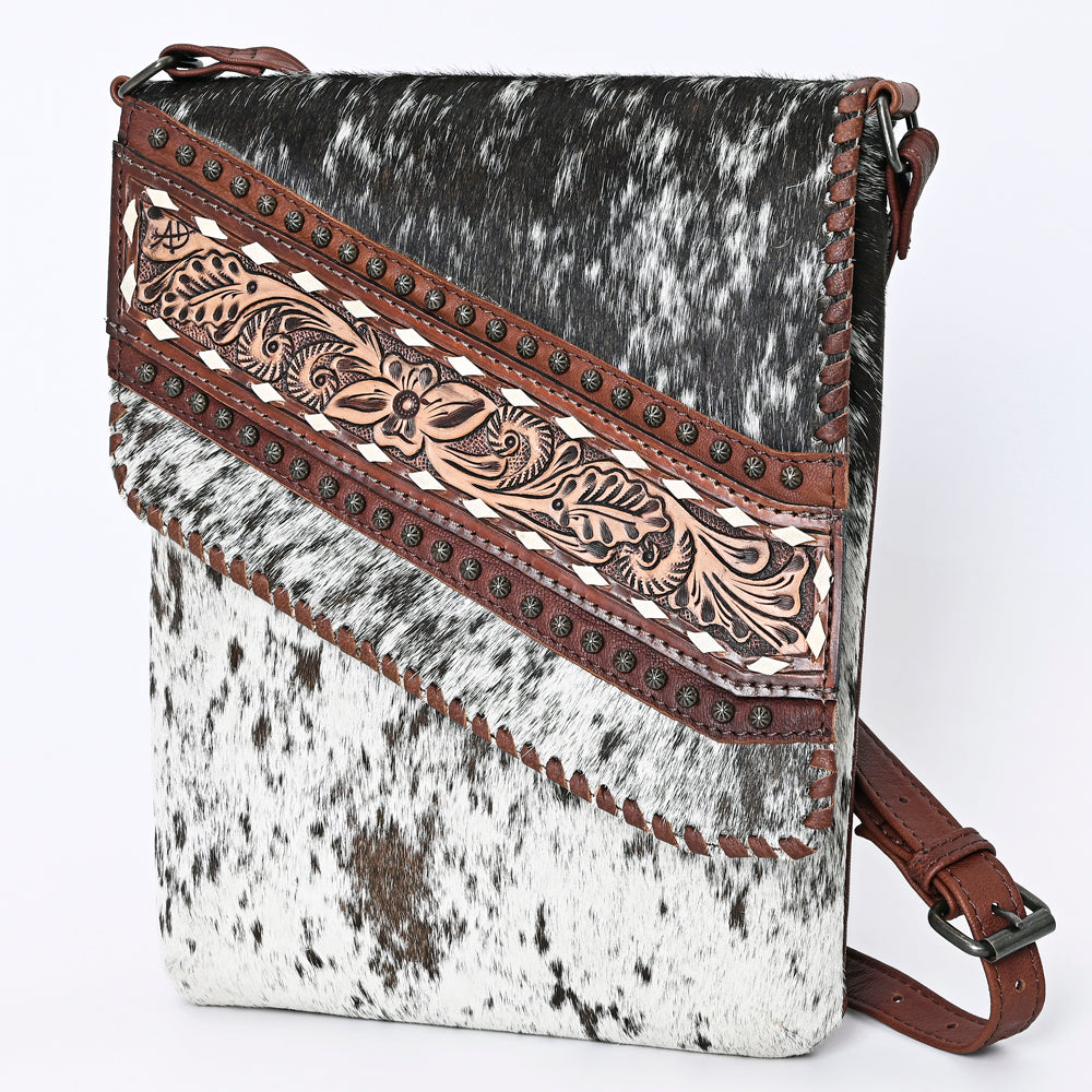 ADBG1073 Genuine Leather Women's Western Handbag - American Darling Chaps Tooled Hair-On Cowhide Purse for Cowgirl Fashion & Rodeo Events