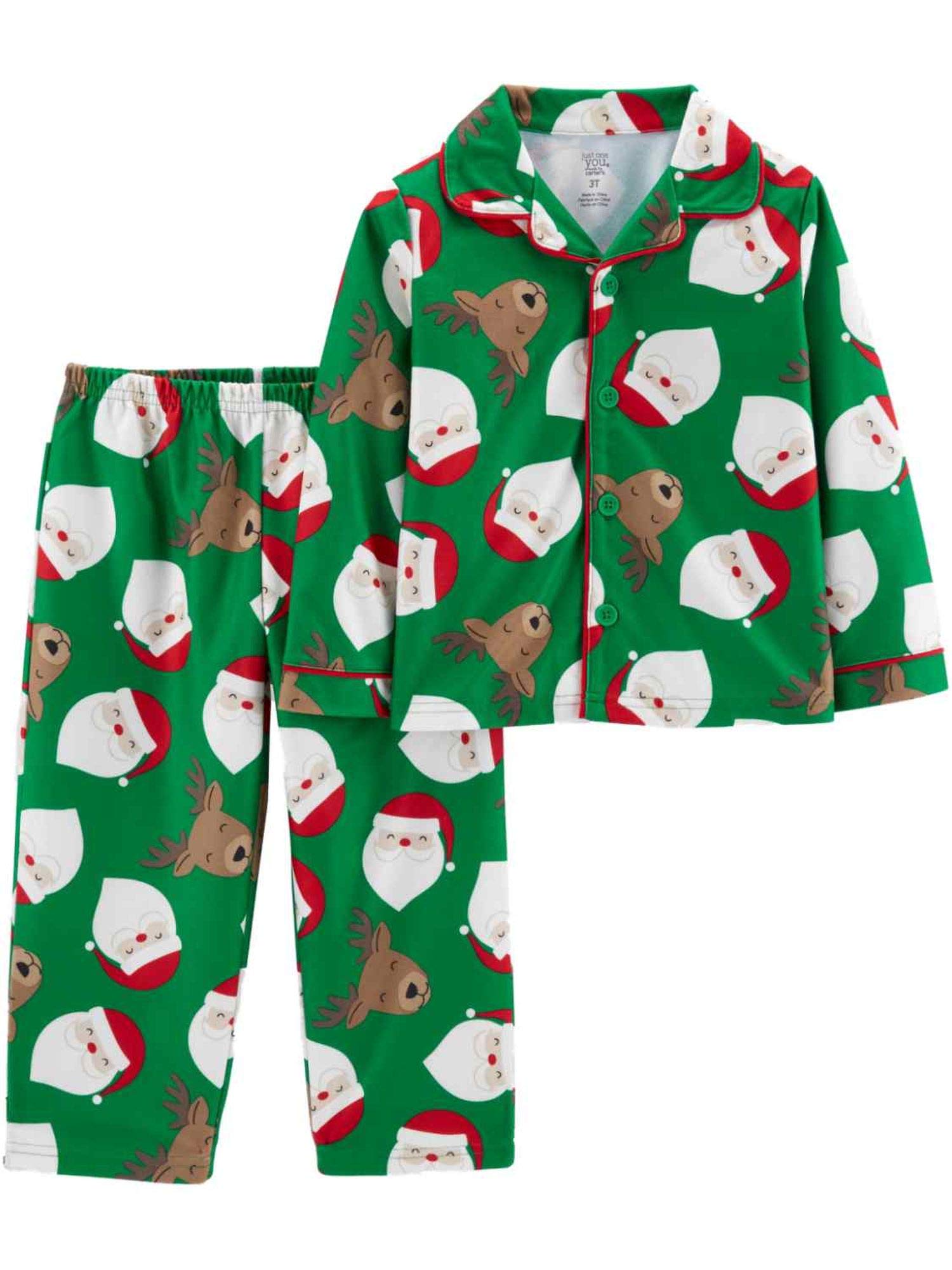 Carters Baby Boys Green Santa Reindeer Christmas Pajamas Set - Soft Holiday Sleepwear for Infants & Toddlers - Perfect for Christmas Eve, Family Photos & Cozy Winter Nights