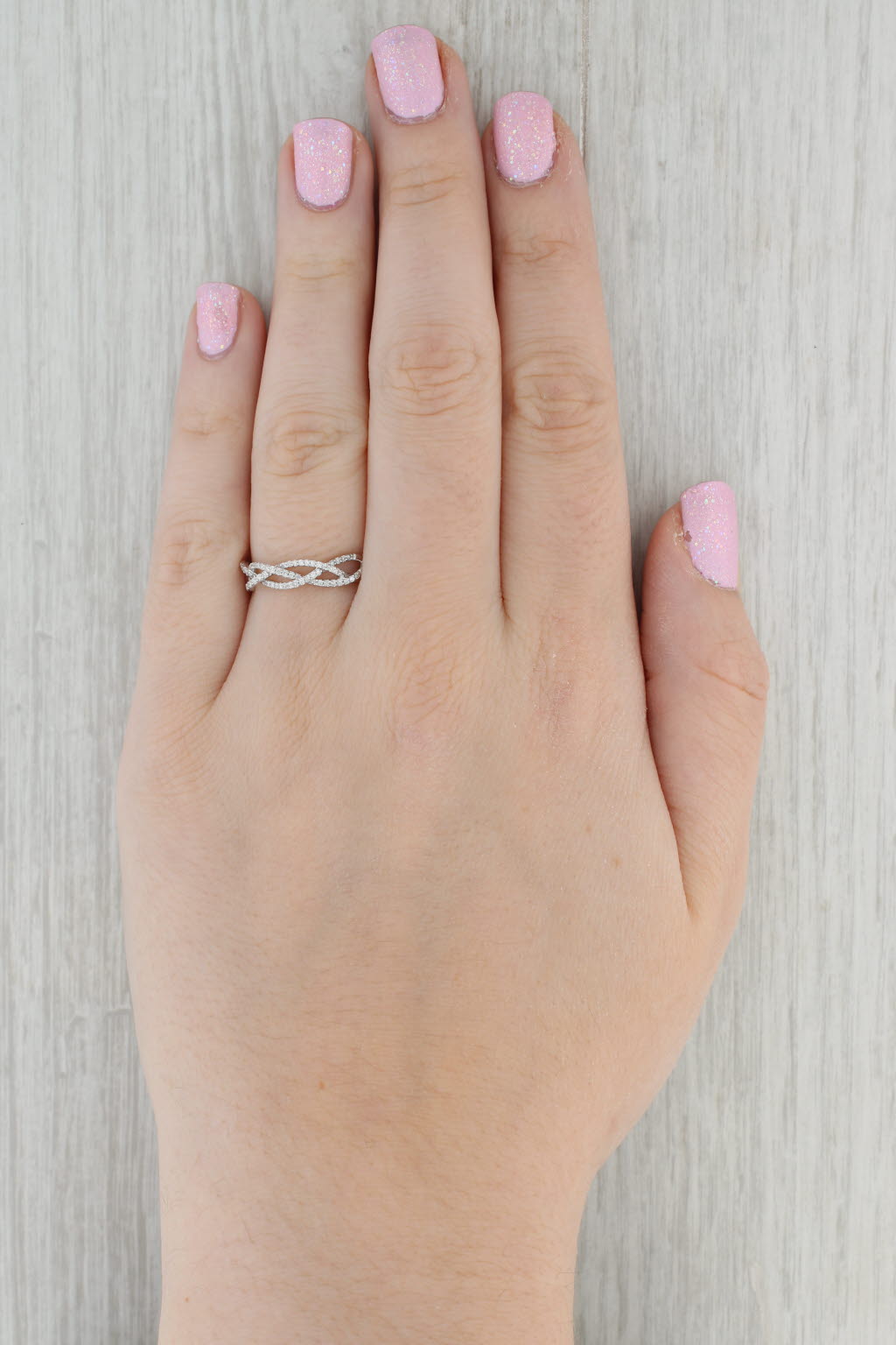 0.20ctw Diamond Woven Ring 10k White Gold - Stackable Wedding Band for Women Size 8 - Perfect for Anniversary Gifts, Bridal Jewelry & Everyday Elegance