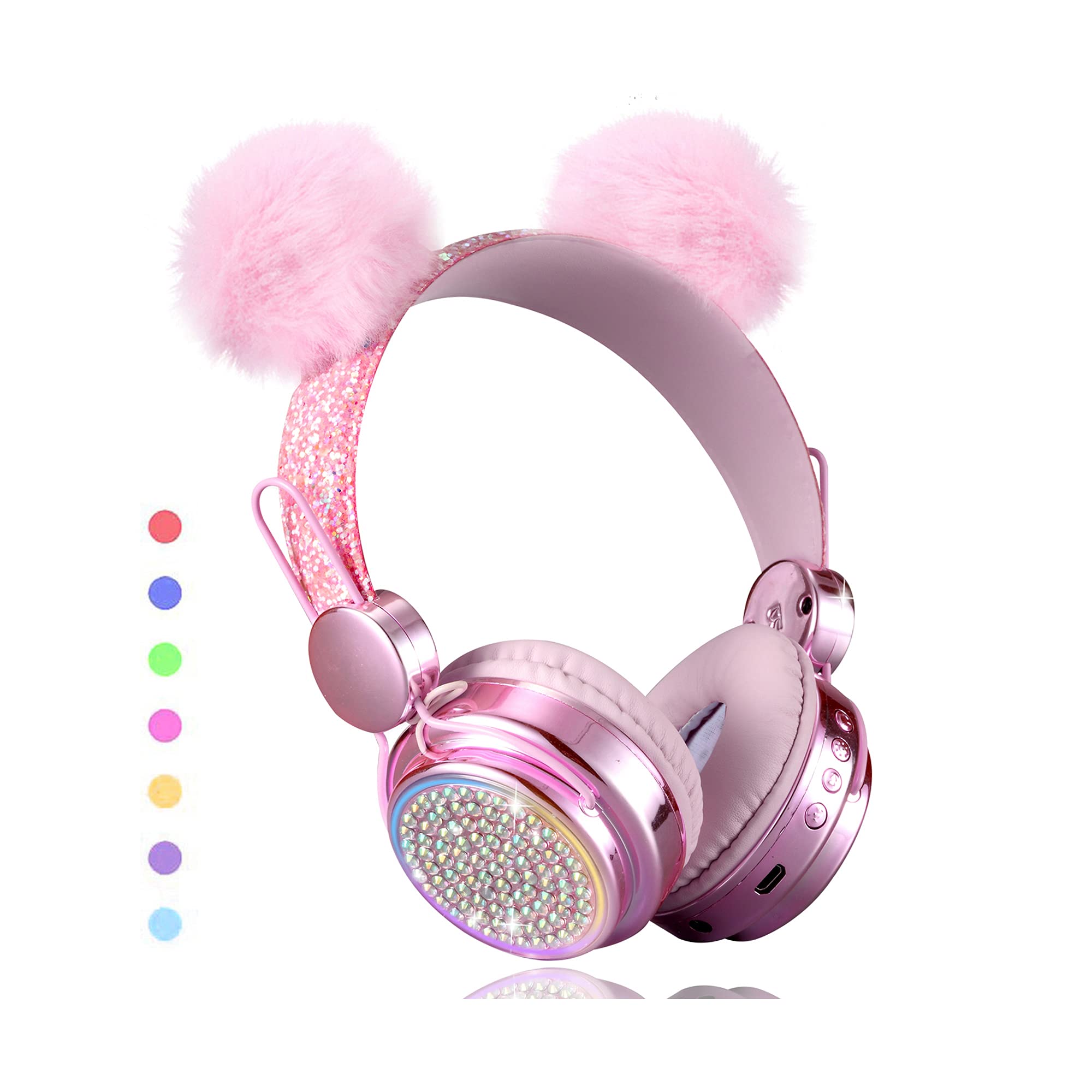 Wireless LED Color Changing Bluetooth Headphones with Mic for Girls - 10H Playtime, Bluetooth 5.0, Pink - Perfect for School, Christmas Gifts & Daily Use