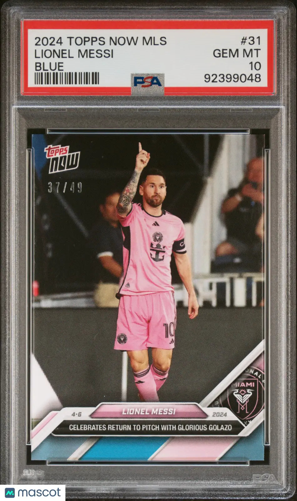 2024 Topps Now MLS Blue Lionel Messi PSA 10 Graded Card 37/49 #31 - Rare Collectible for Soccer Fans & Sports Memorabilia Enthusiasts