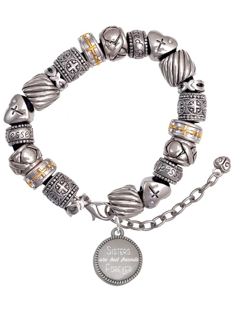 Delight Jewelry Stainless Steel Christian Bead Bracelet - Best Friends Forever Gift for Sisters (Silver Tone, 7+2 Inch) - Perfect for Birthday, Baptism & Friendship Day Gifts