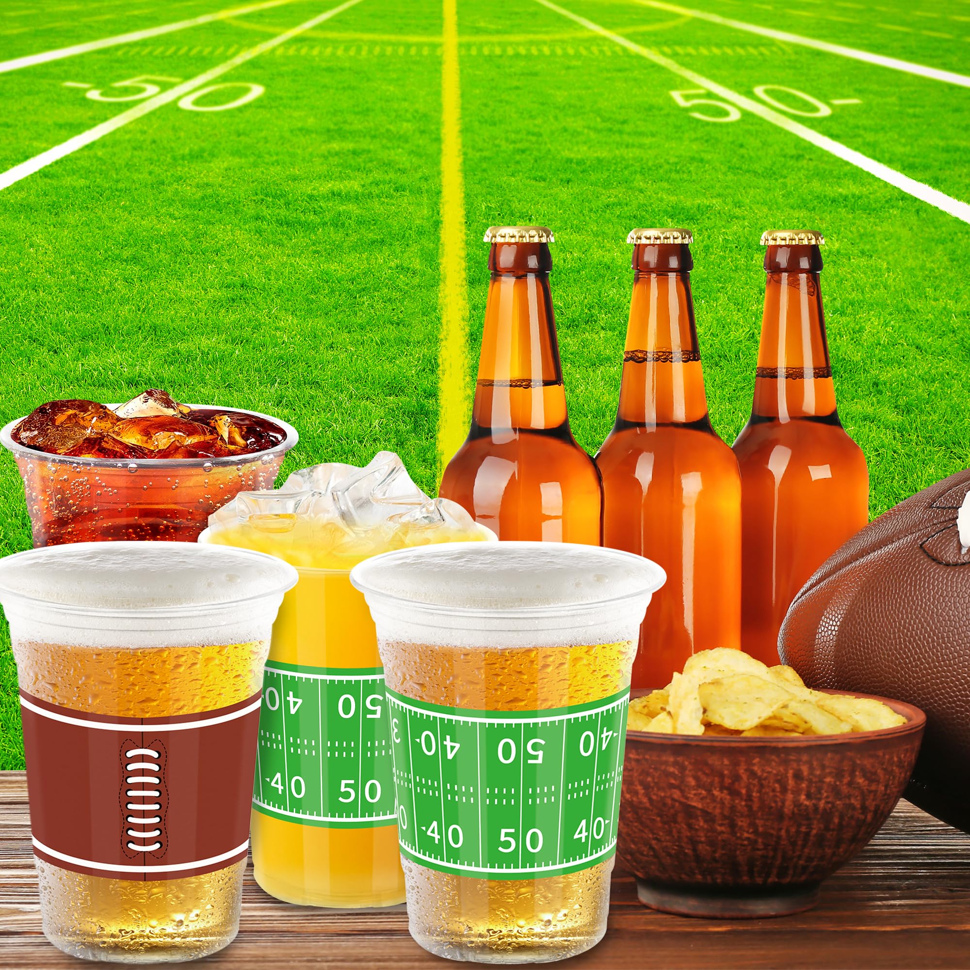 50 PCS 16oz Football Party Cups - Thickened Plastic Drinking Cups, Disposable Clear Football-Themed Cups in 2 Designs for Football Game Day, Tailgating, Super Bowl Party Supplies & Decorations - Perfect for Sports Bars, Home Gatherings & Touchdown Celebrations