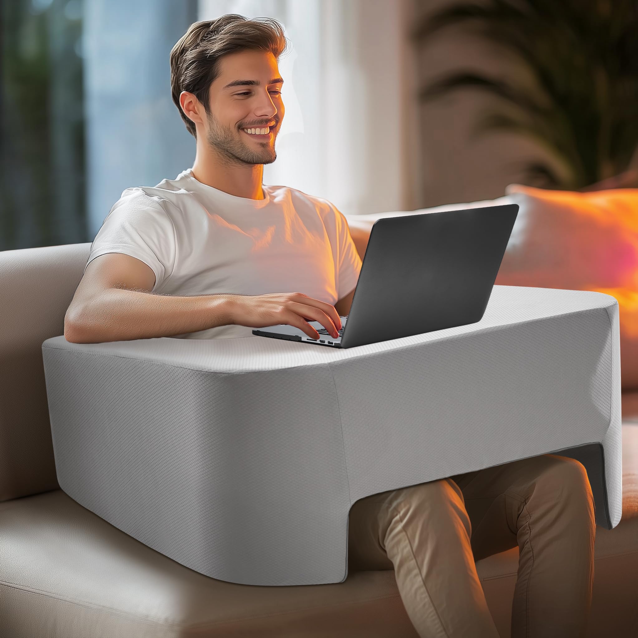 **Codi Memory Foam Reading & Gaming Pillow with Side Pocket - Large Soft Lap Desk Pillow for Adults, Perfect for Bed, Couch, or Office - Ideal Gift for Gamers & Book Lovers (Grey)**