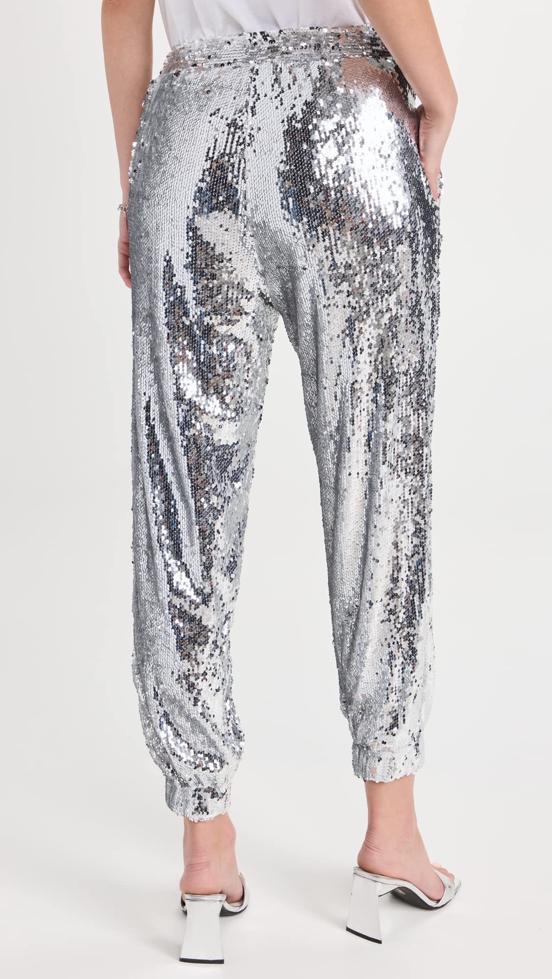 English Factory Women's Sequin Joggers - Stylish High Waisted Lounge Pants with Sparkly Sequins for Casual Wear, Yoga, and Night Out