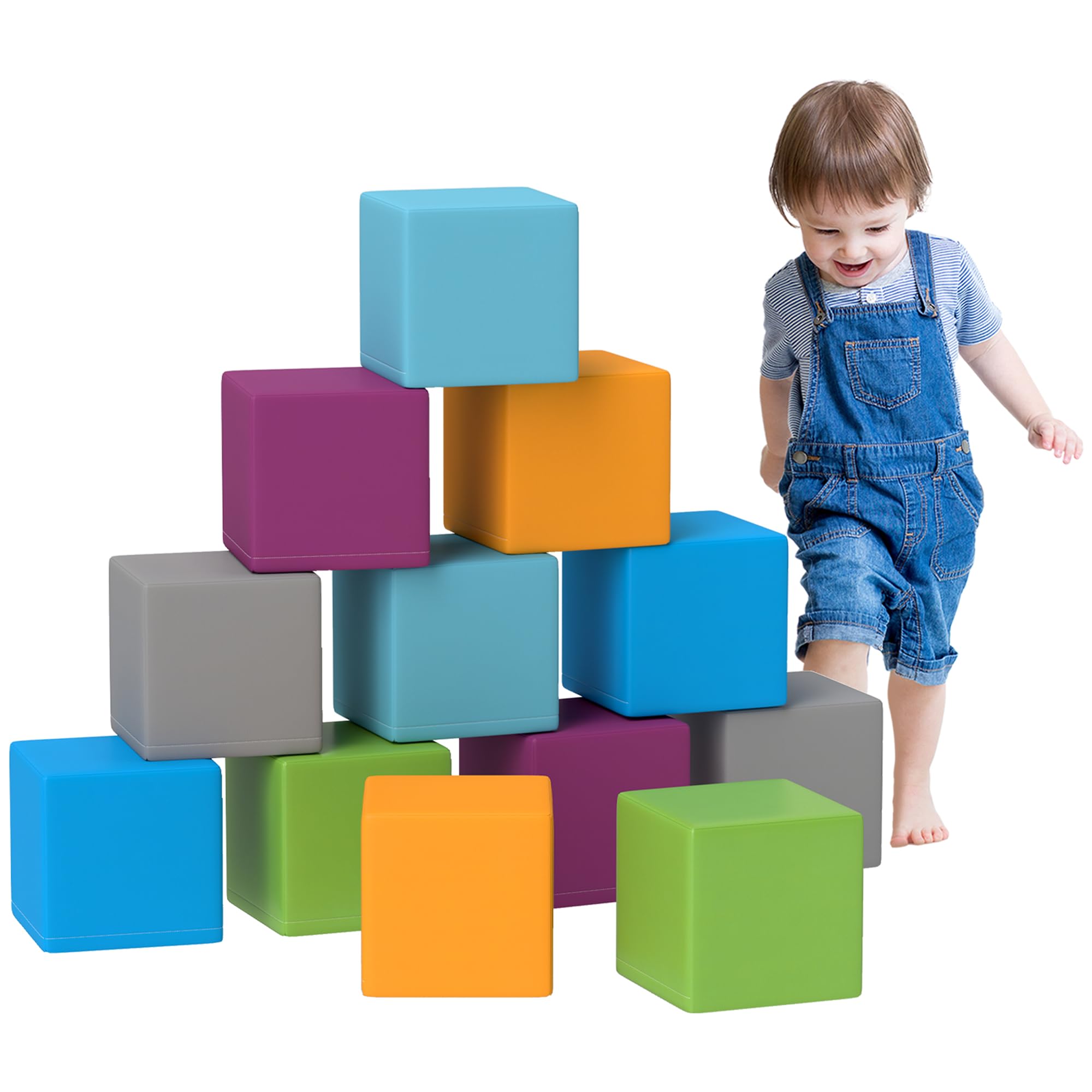 Soozier 12-Piece Soft Foam Blocks Set - Safe Toddler Climbing Toys & Preschool Learning Equipment for Kids | Indoor Playroom, Daycare & Home Activity Gyms
