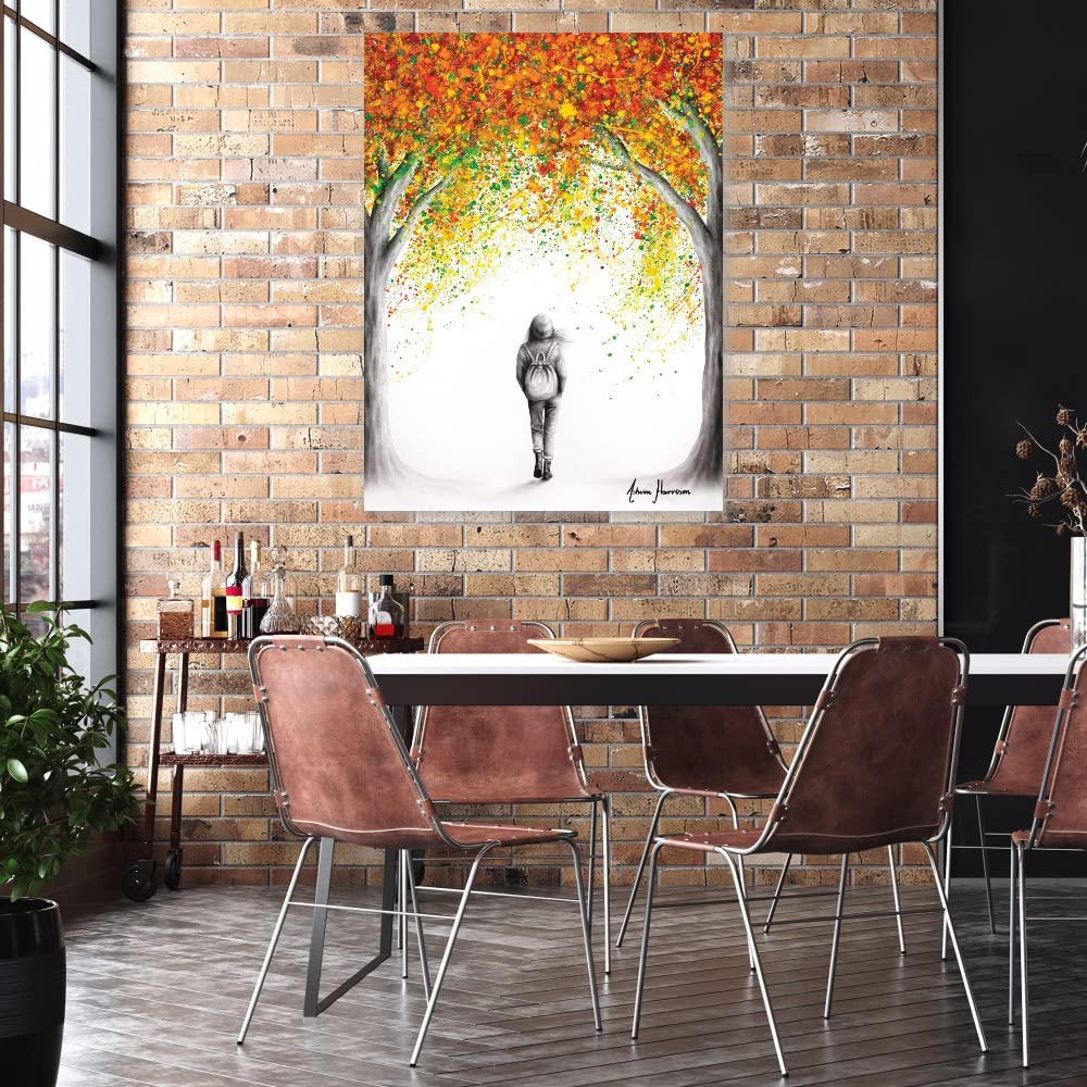 Beneath The Autumn Trees Fine Art Canvas Wall Decor - Hand Painted by Artist Ashvin Harrison - 32x43 Inches - Ready to Hang - Perfect for Living Room, Bedroom, Office & More - Autumn Landscape Painting for Home & Office Decor