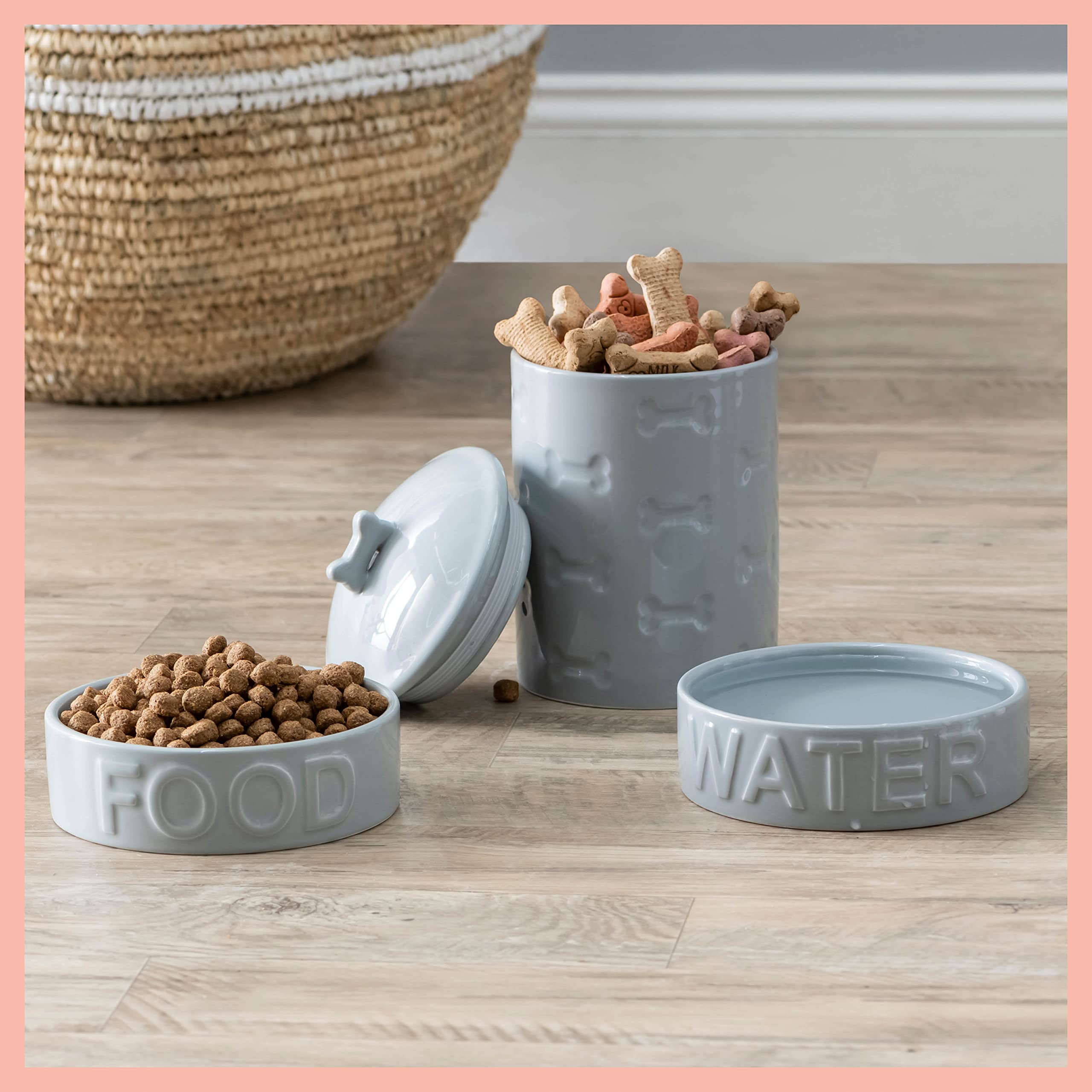 Park Life Designs Pet Bowl - Classic Water Bowl for Dogs & Cats | Medium Size, Grey | Durable Ceramic Dish for Indoor & Outdoor Use