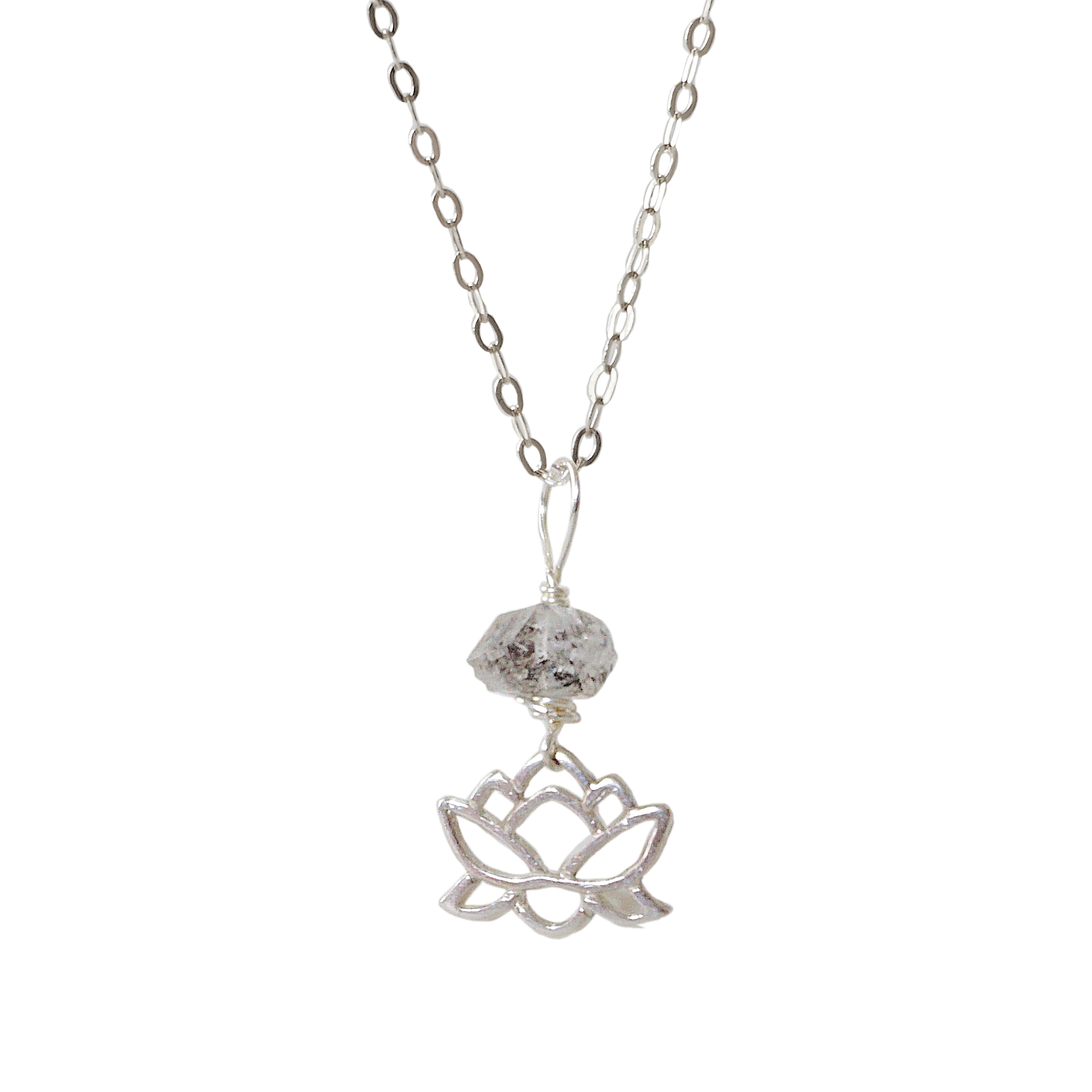 Herkimer Diamond Beaded Lotus Charm Necklace - Sterling Silver Jewelry for Women - Perfect for Meditation, Yoga & Spiritual Healing
