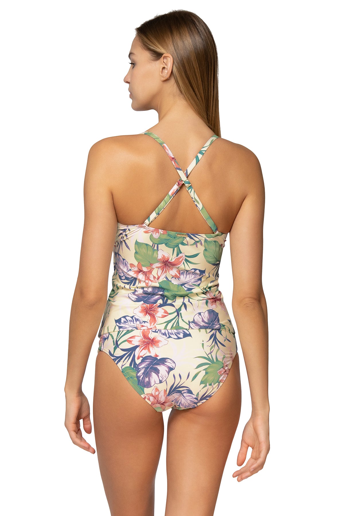 Simone Women's Floral Print Tankini Swimsuit - Island Life Tropical Bikini Top & Bottom Set for Beach, Pool & Vacation