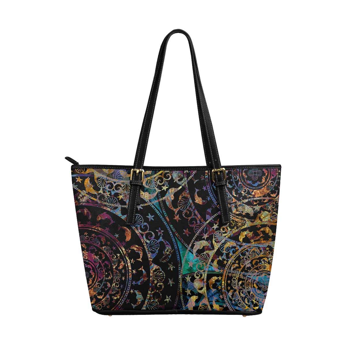 Stylish Abstract Shabby Paisley Mandala Leather Tote Shoulder Bag for Women - Fashionable Crossbody Handbag for Work, Travel & Everyday Use