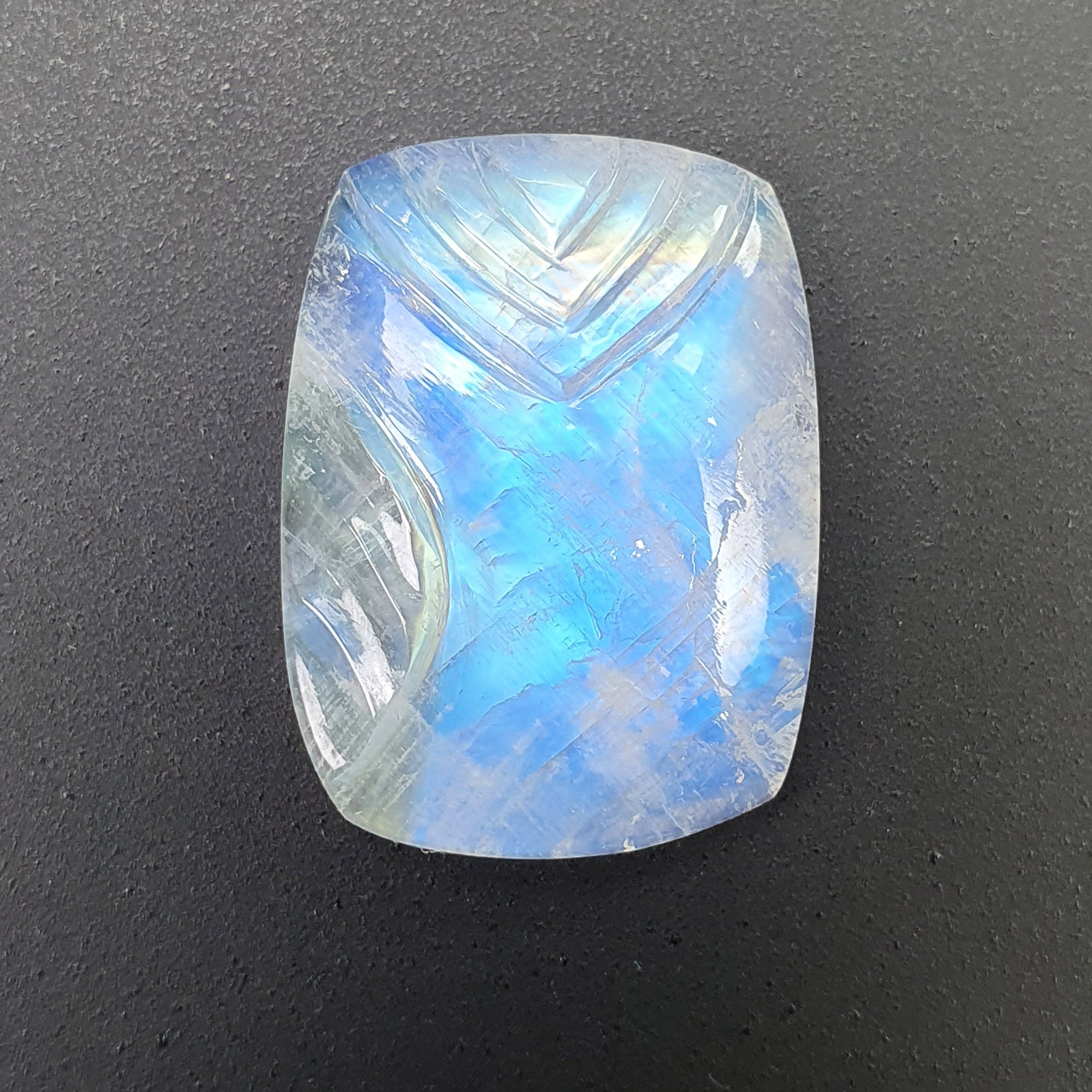 Natural Untreated Rainbow Moonstone Gemstone Carving - 19.00cts Cushion Shape 24x18mm | Handcrafted Jewelry Making, Spiritual Healing & Meditation Stone (With Video)