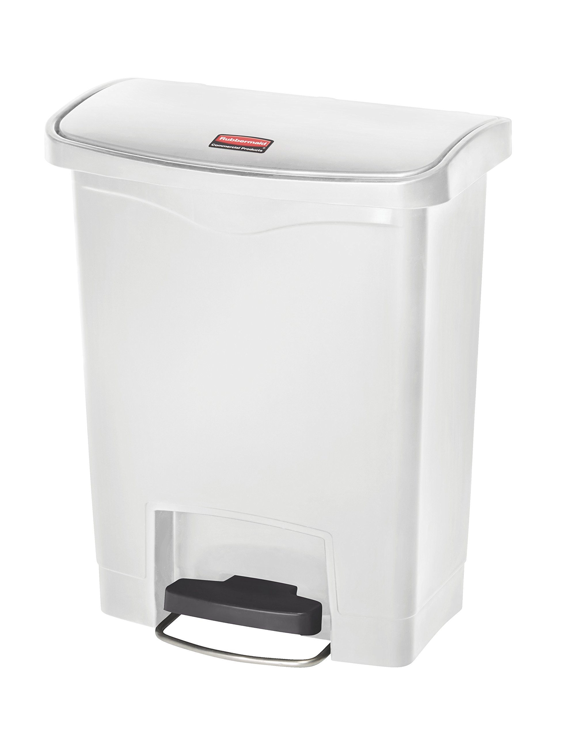 Rubbermaid Commercial 8 Gallon Slim Step-On Trash Can - Hands-Free White Plastic Garbage Bin for Hospitals, Labs & Clinics - Ideal for Medical Waste Disposal in Patient Rooms, Emergency Areas & Healthcare Facilities