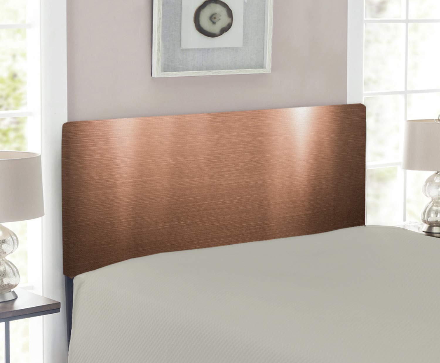 Ambesonne Abstract Upholstered Headboard - Twin Size Modern Metal Bed Frame with Memory Foam in Pale Coral Chocolate | Industrial Plate Facade Design for Bedroom Decor | Perfect for Contemporary, Minimalist & Bohemian Style Bedrooms