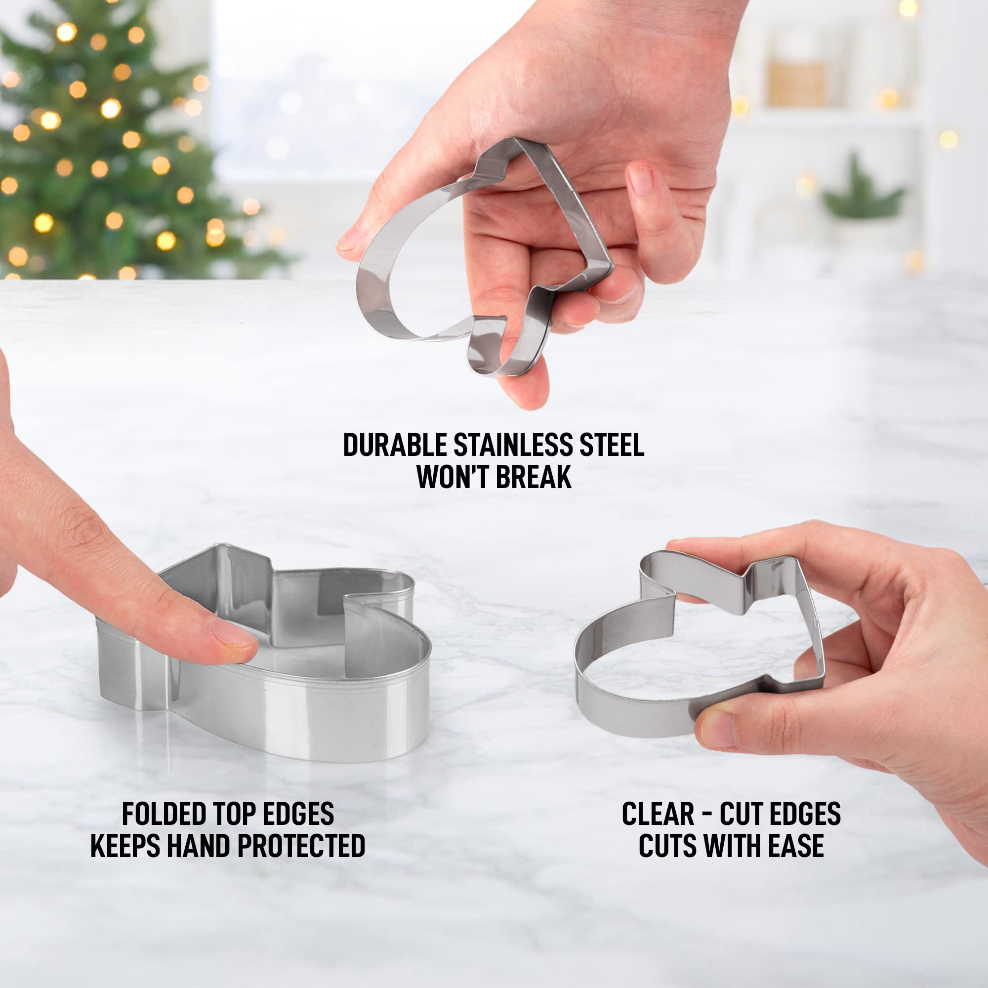 Zulay 14-Piece Stainless Steel Christmas Cookie Cutters Set - Durable Non-Stick Holiday Baking Tools with Folded Edges & Assorted Designs - Perfect for Gingerbread, Sugar Cookies, Biscuits & DIY Christmas Decorations