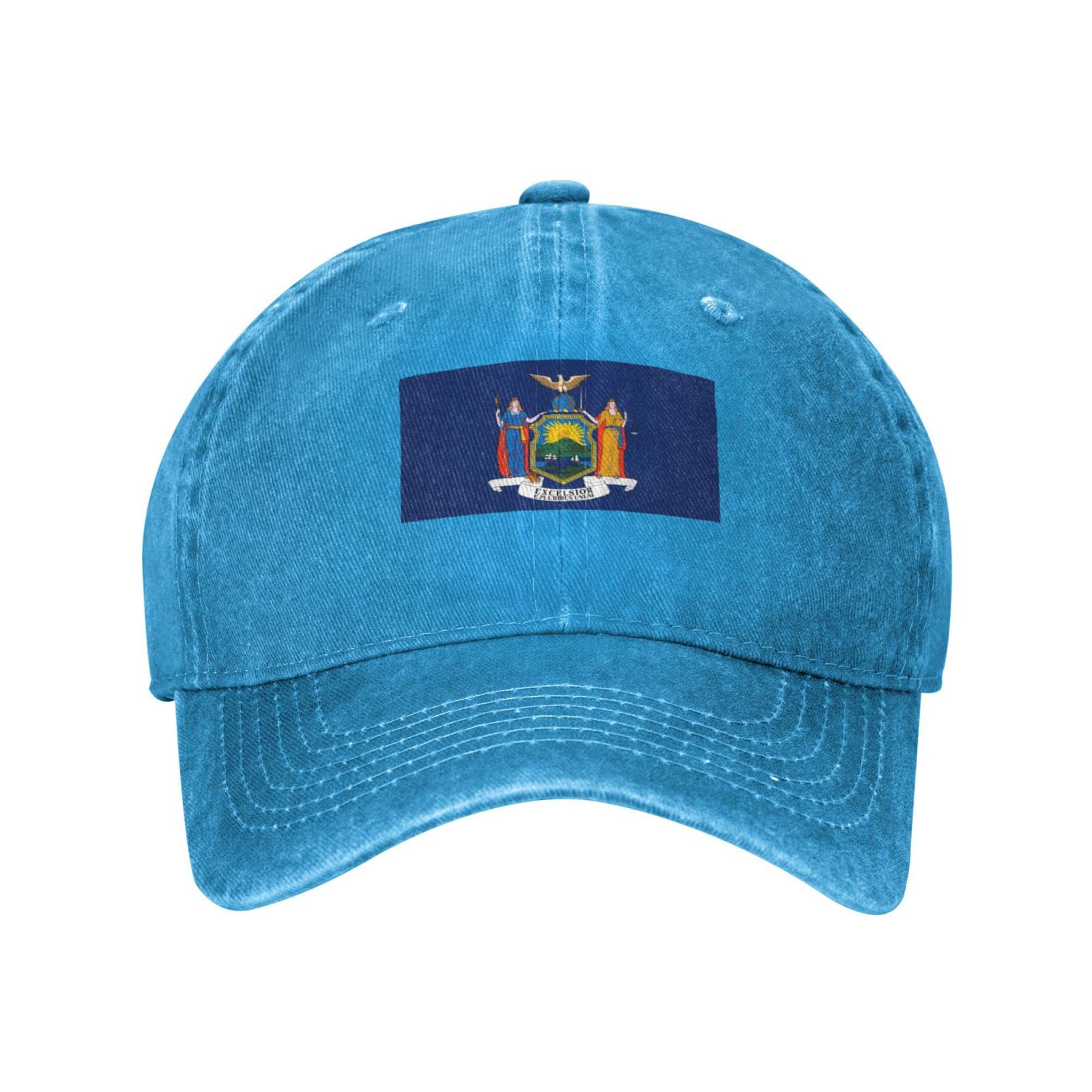 New York State Flag Denim Trucker Hat - Adjustable Baseball Cap for Men & Women - Black - Perfect for Outdoor Activities, Sports & Casual Wear