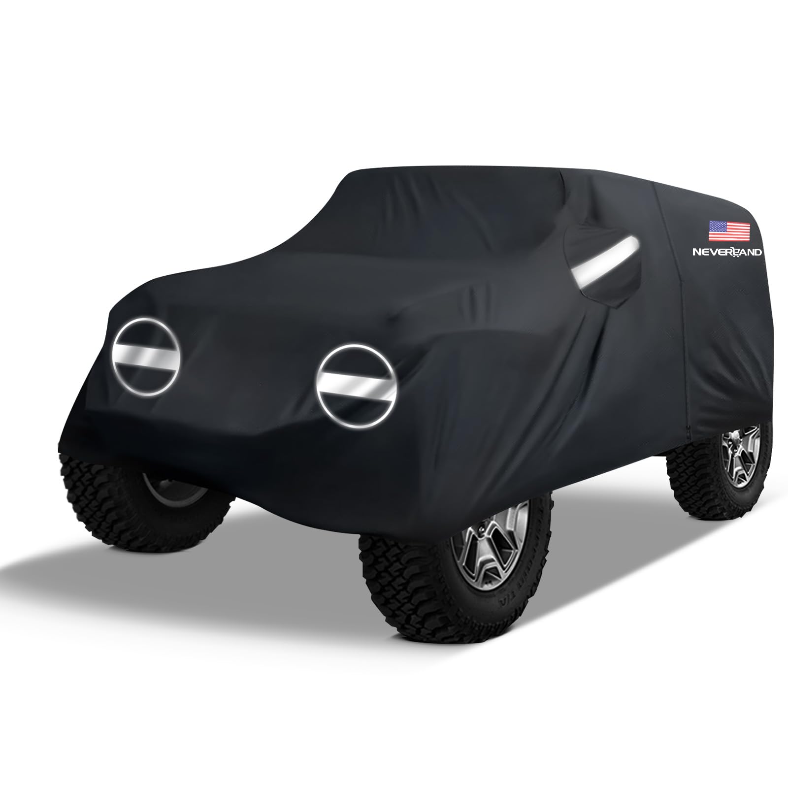 NEVERLAND Waterproof All-Weather Car Cover for Jeep Wrangler 2 Door (Fits JK JL JLU JKU 2007-2025 Models) - UV Sun & Rain Protection with Convenient Door Zipper - Perfect for Outdoor Parking & Vehicle Storage