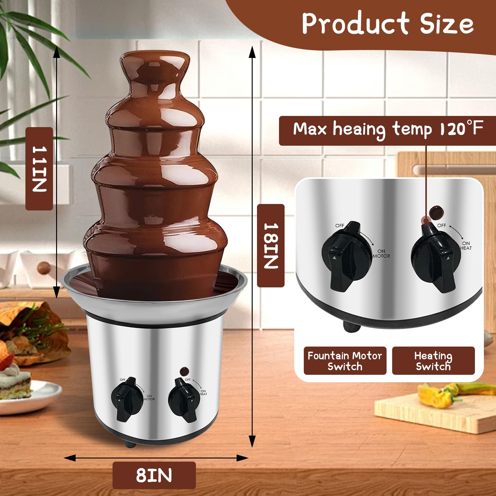 4-Tier Stainless Steel Chocolate Fountain Machine - Electric Fondue Warmer with 4-Pound Capacity for Chocolate, Cheese & Butter | Perfect for Weddings, Parties, Catering & Dessert Buffets