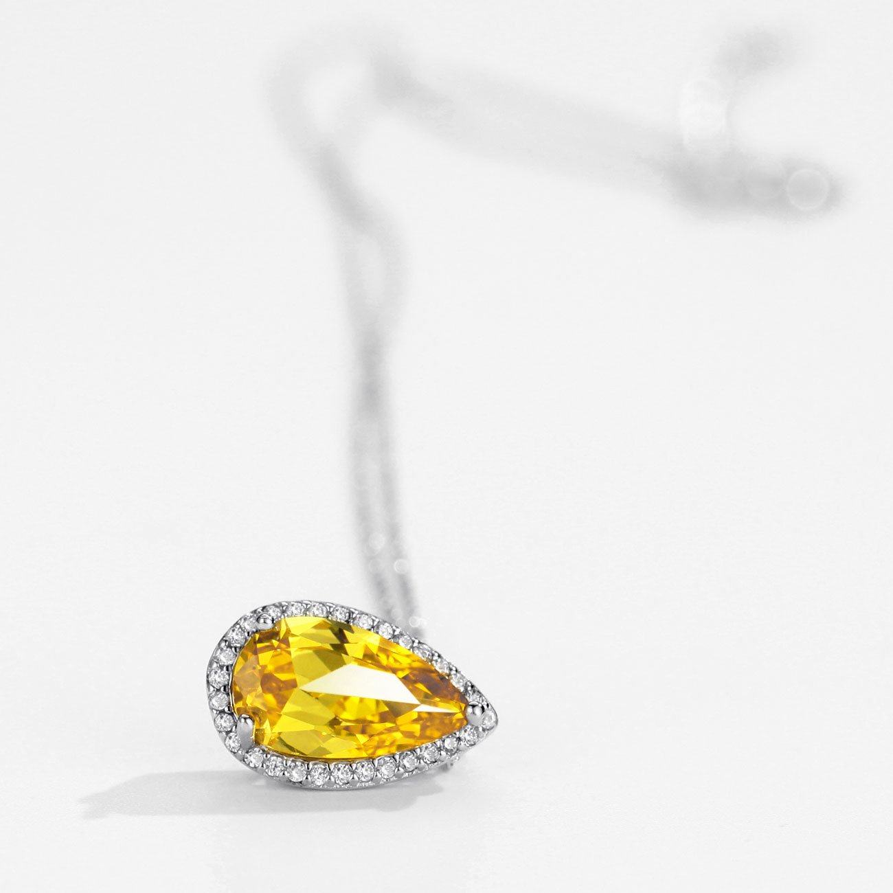 925 Sterling Silver Teardrop Citrine Pendant Necklace for Women - Cubic Zirconia Accent, Elegant Dainty Jewelry Gift for Birthday, Anniversary & Everyday Wear