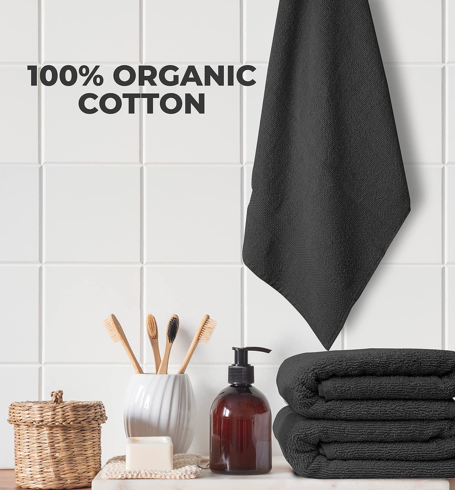 Premium 24x46 Inch Cotton Bath Towels Set of 6 - Super Absorbent & Quick Dry Terry Towels for Bathroom, Shower, Pool, Spa & Gym | Soft Hand Towels for Daily Use | Lightweight & Durable | Charcoal Grey | Perfect for Hotels, Guest Rooms & Beach Trips
