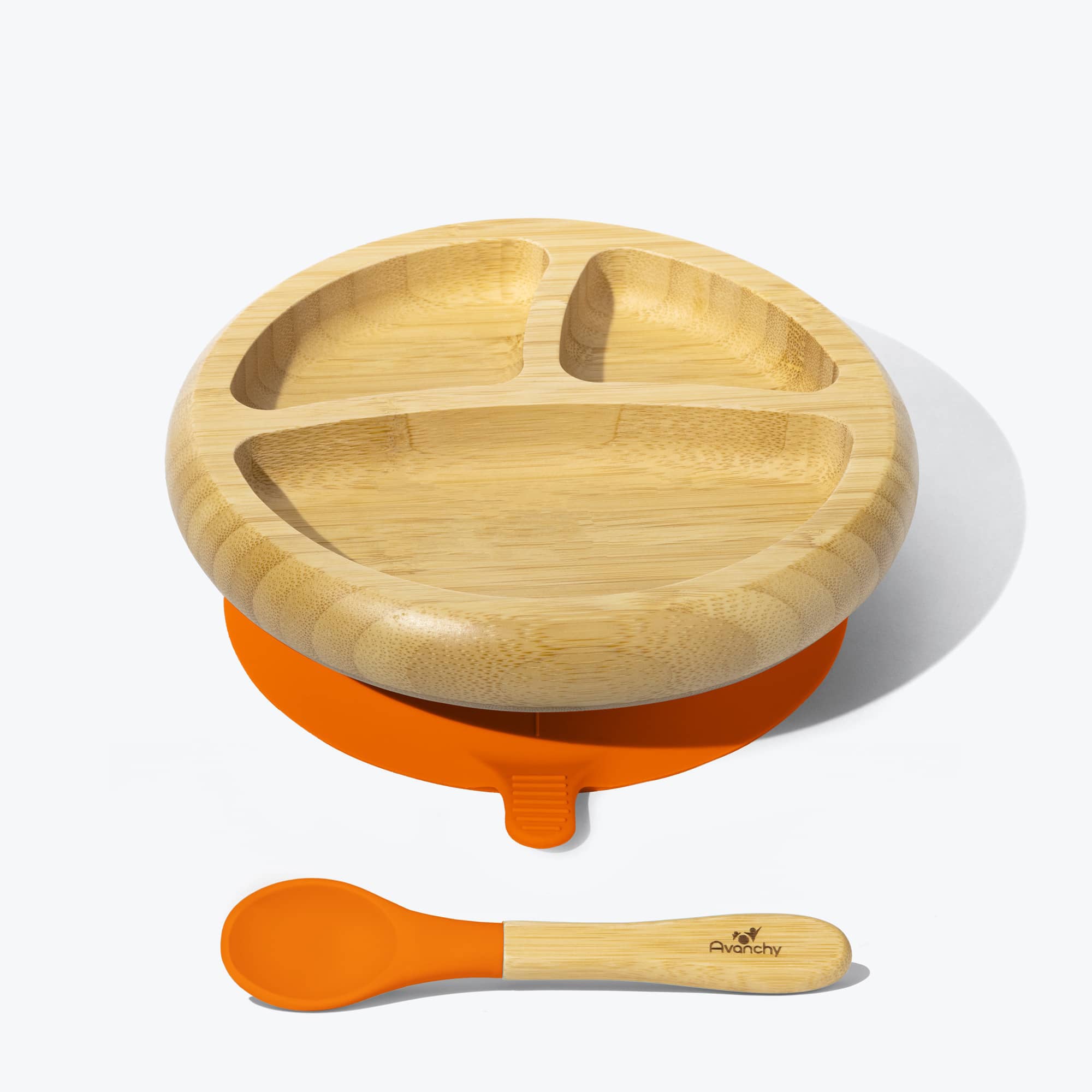Avanchy Bamboo Suction Baby Plate & Spoon Set - BPA-Free, Eco-Friendly Toddler Feeding Dish with Strong Suction Base - Perfect for Baby-Led Weaning, Home & Travel Use
