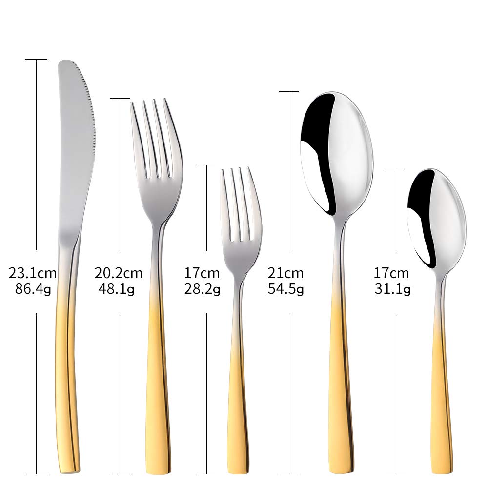 20-Piece Gold Silverware Dinnerware Set - BuyGo Stainless Steel Flatware Cutlery Set for 4, Elegant Golden Handle Utensils for Wedding, Home, Hotel & Restaurant Use - Perfect for Formal Dining, Dinner Parties & Special Occasions