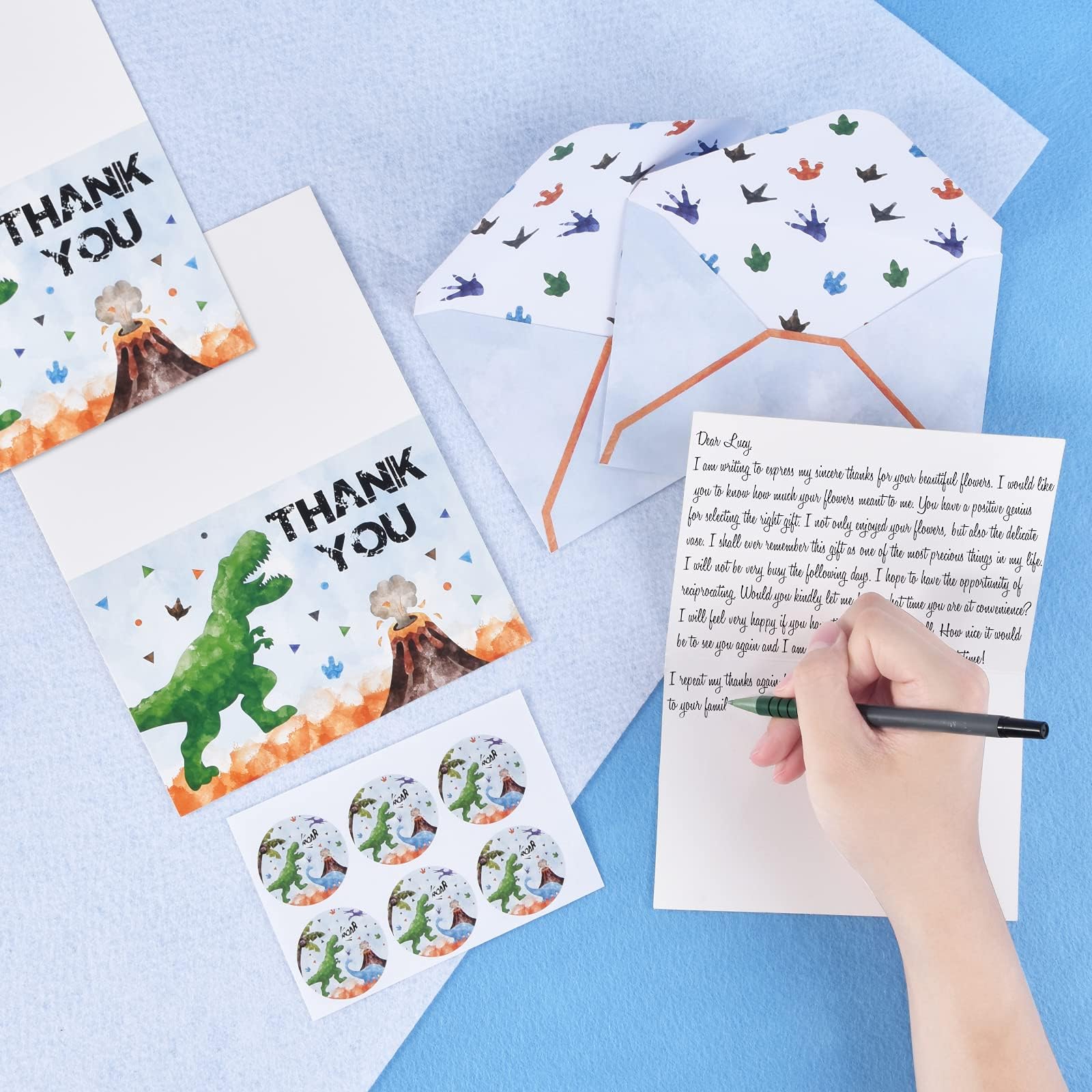 WERNNSAI Dinosaur Thank You Cards - Set of 24 Blank Watercolor Dino Note Cards with Envelopes (11×16cm) for Kids Birthday Parties, Baby Showers, Graduations & Appreciation Gifts