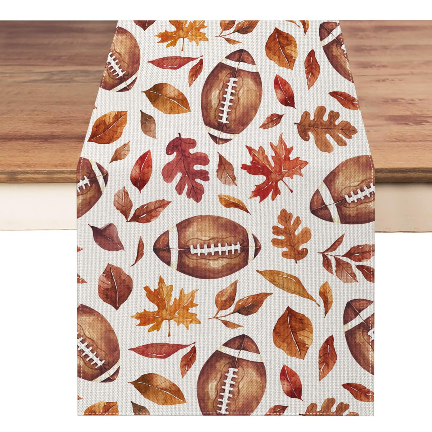13x72 Inch Fall Table Runner with Football & Maple Leaves Design - Seasonal Harvest Autumn Thanksgiving Decor for Farmhouse, Home, Kitchen, Dining & Party | Perfect for Thanksgiving Dinner, Fall Weddings & Seasonal Home Decor