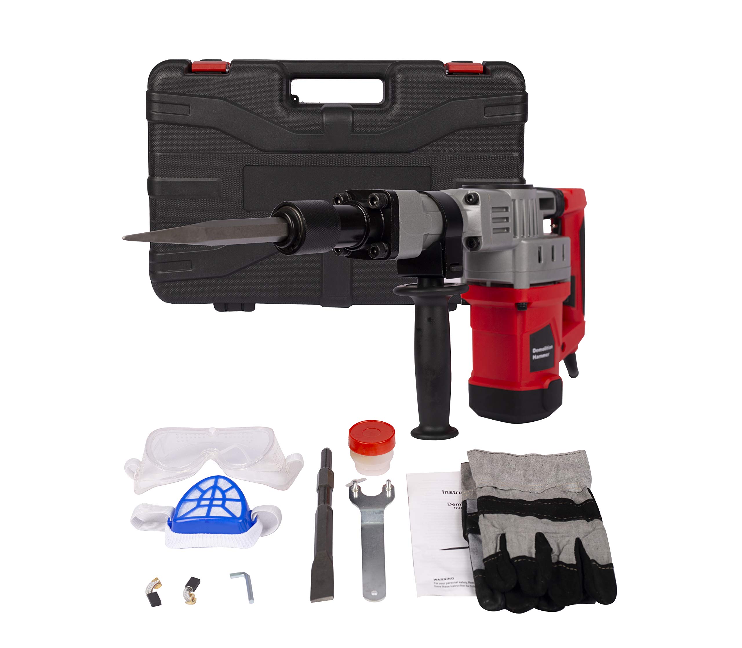 Veemuaro 1280W Electric Demolition Jack Hammer - 3800 BPM Heavy Duty Concrete Breaker Kit with Carrying Case, Safety Gloves & Goggles - Perfect for Construction, Demolition, Road Repair & Home Renovation Projects