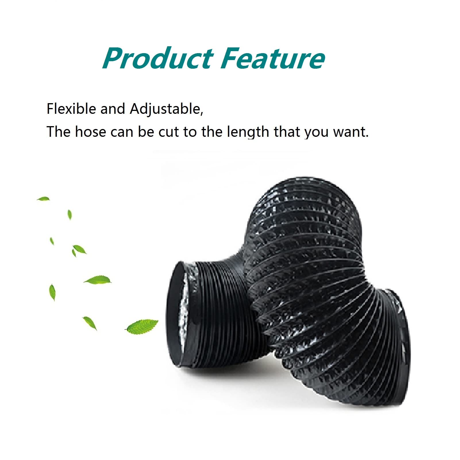 8 Inch Dryer Vent Hose - 9.84 Feet Flexible Adjustable PVC Heavy-Duty 4-Layer Air Duct for HVAC Ventilation with 2 Screw Clamps (Black) - Perfect for Home Laundry Rooms, Basement Dryer Installations & Commercial Ventilation Systems