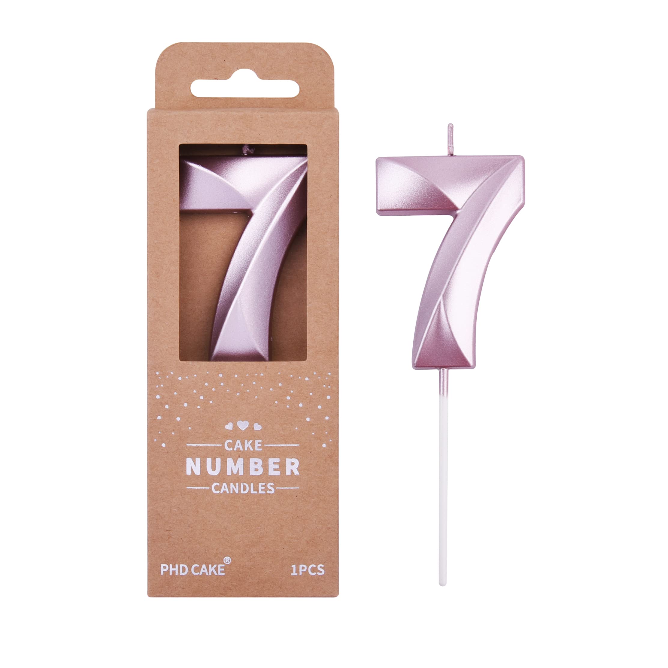PHD CAKE 2.76 Inch Diamond Rose Gold Number 7 Birthday Candles - Elegant Rose Gold Cake Toppers for Birthday Party Decorations, Wedding Anniversary Celebrations & Special Occasions